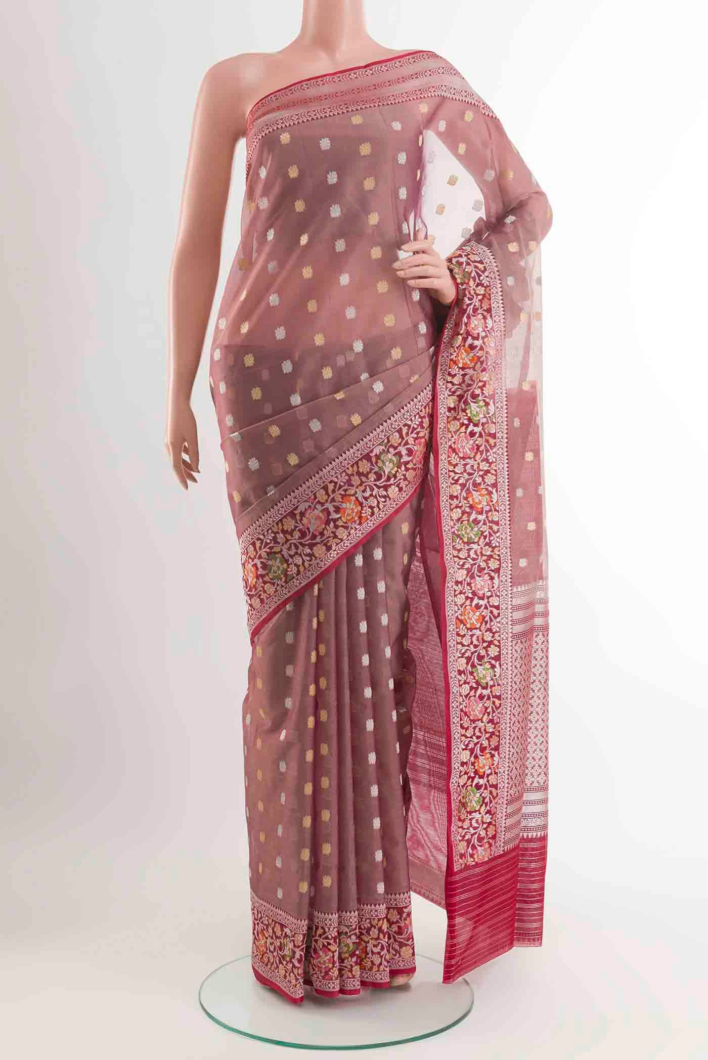 Mauve Banarasi Kora Silk Saree