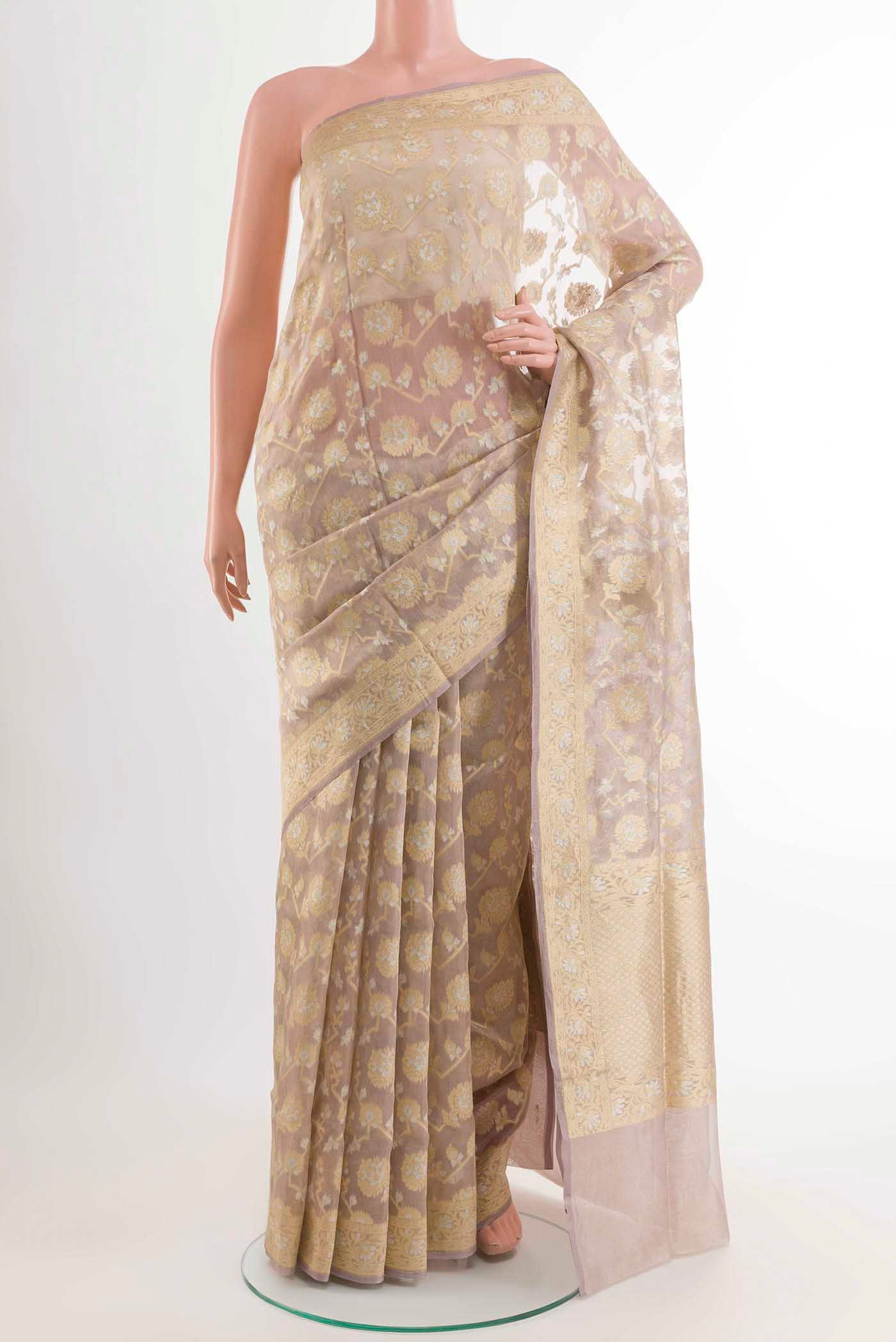 Lavender Banarasi Kora Silk Saree