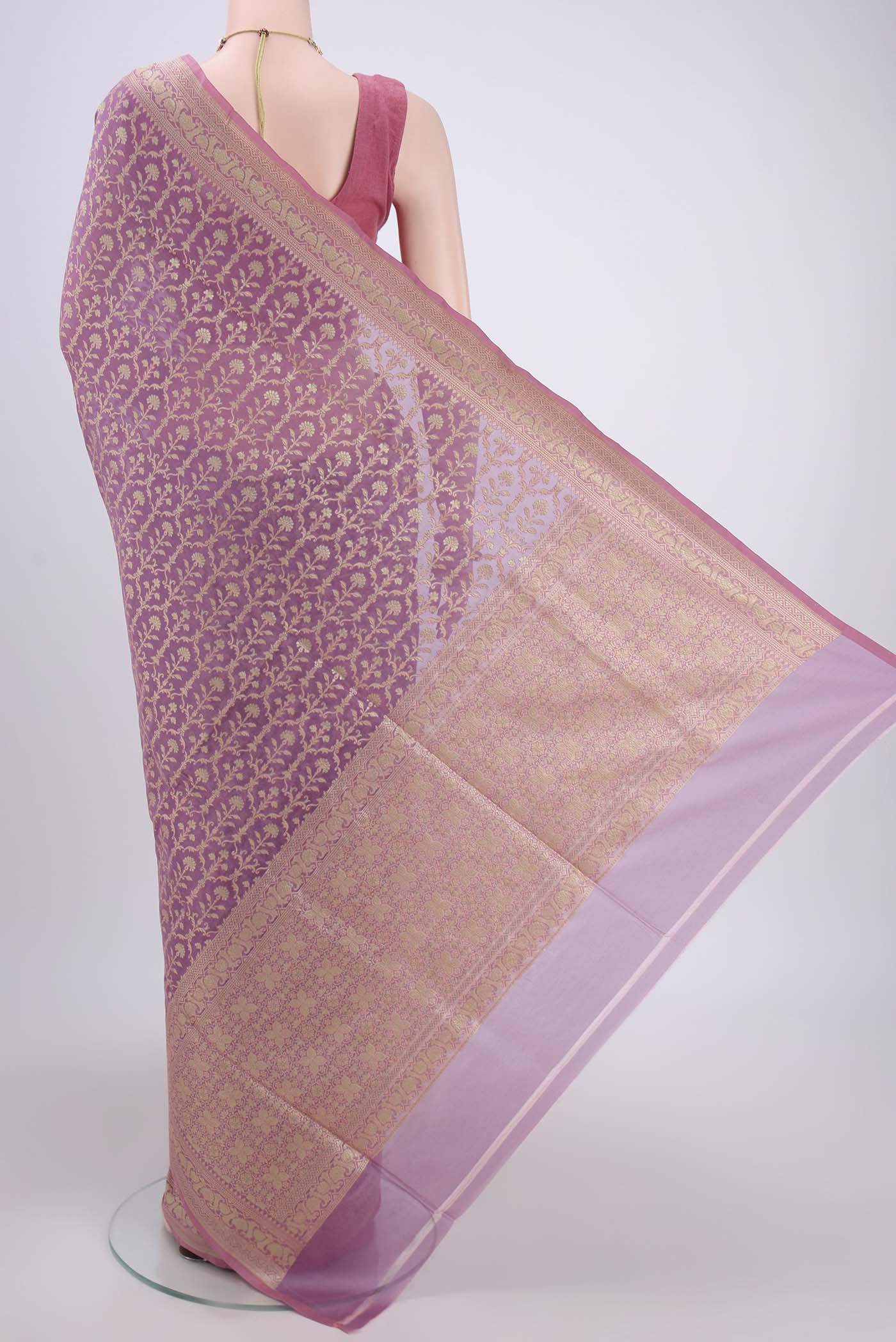 Lavender Banarasi Silk Saree - Image 3