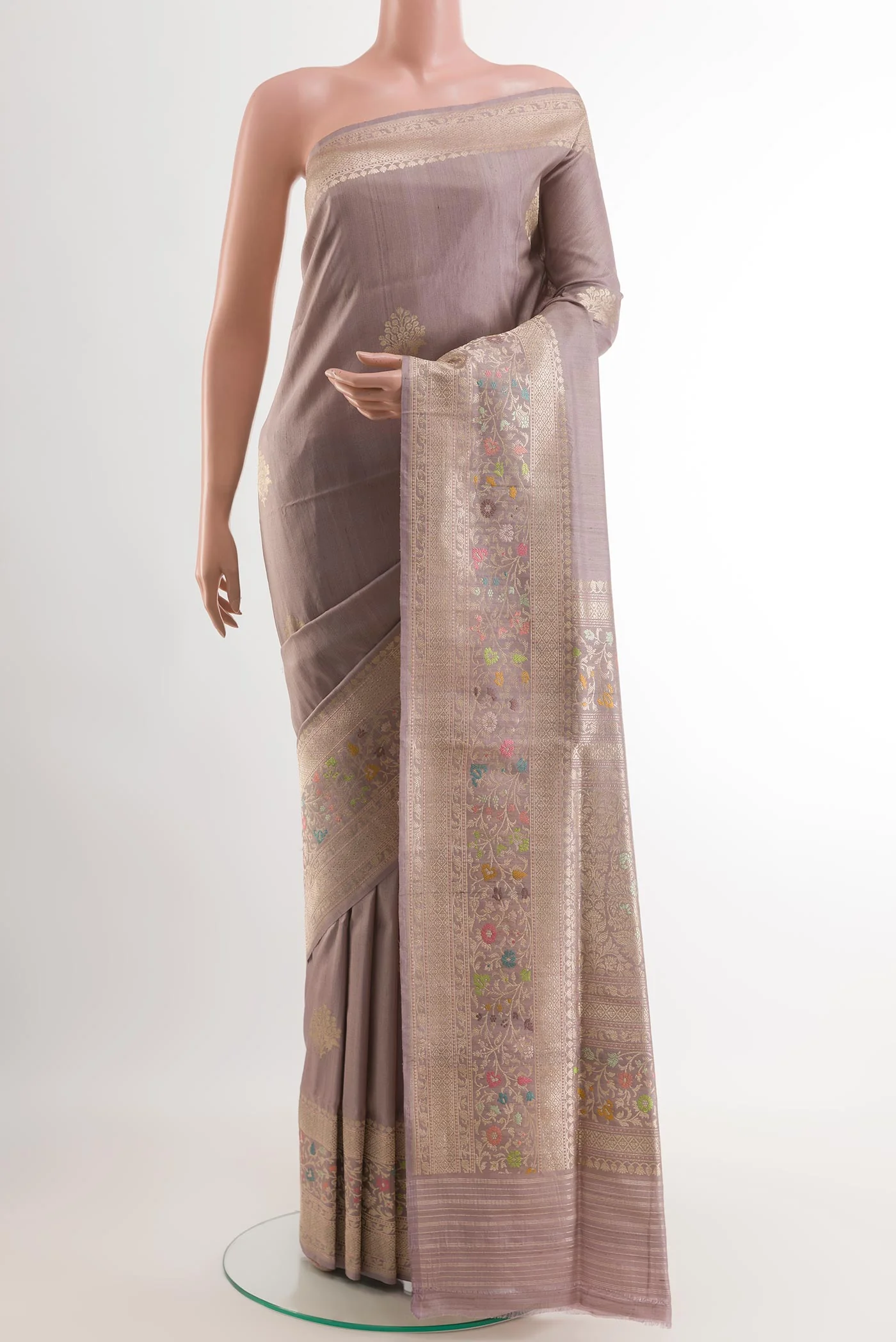 Lavender Banarasi Tussar Silk Saree