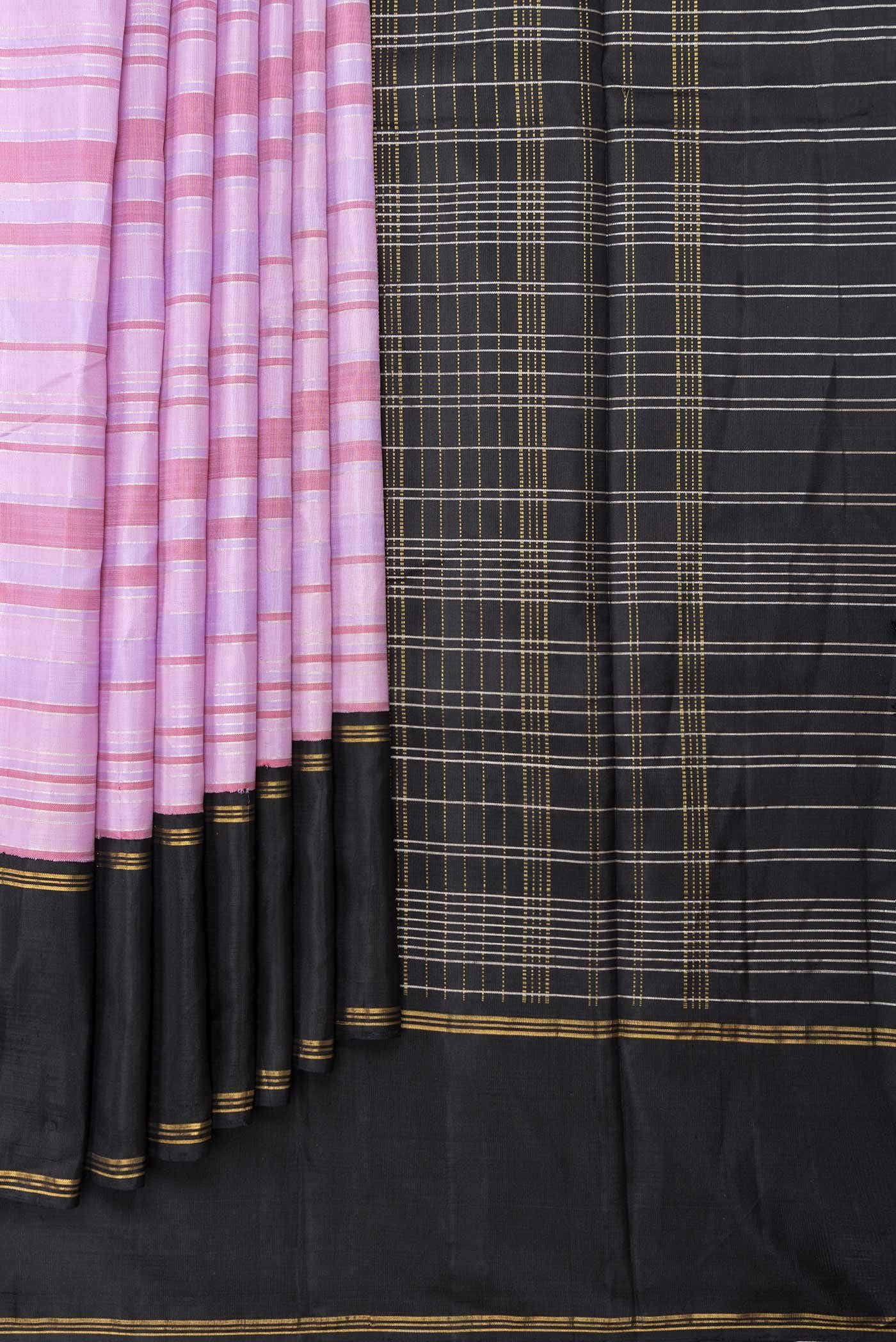 Pure Silk Pure Zari Lavender Dual Tone Kanjivaram Saree - Image 2