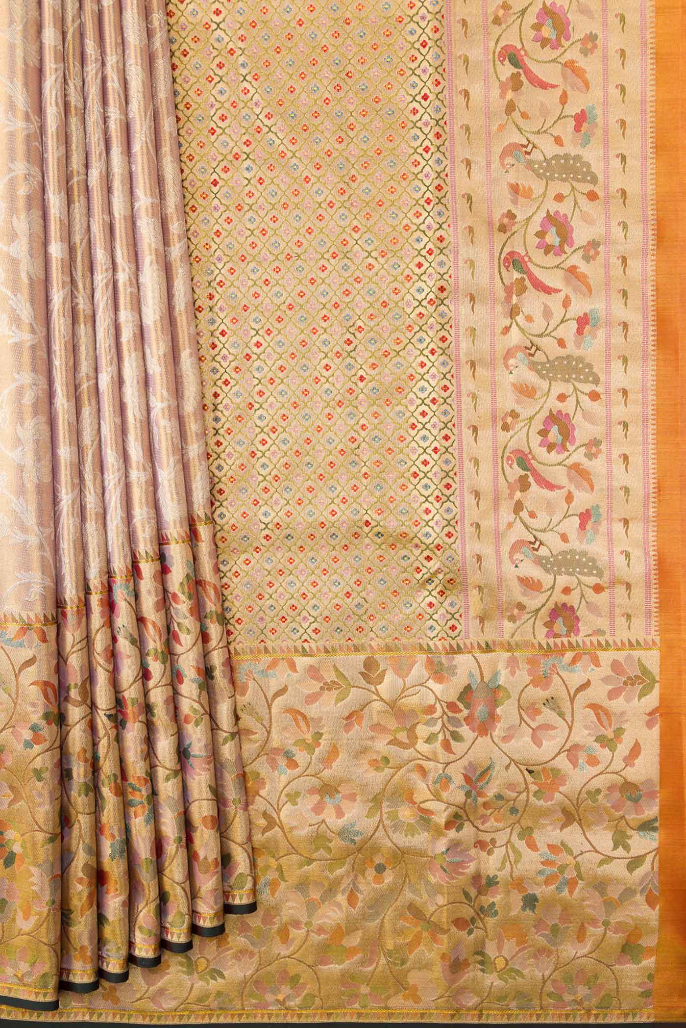 Sandel with Gold Color Kanchipuram Tissue Silk Saree - Image 4