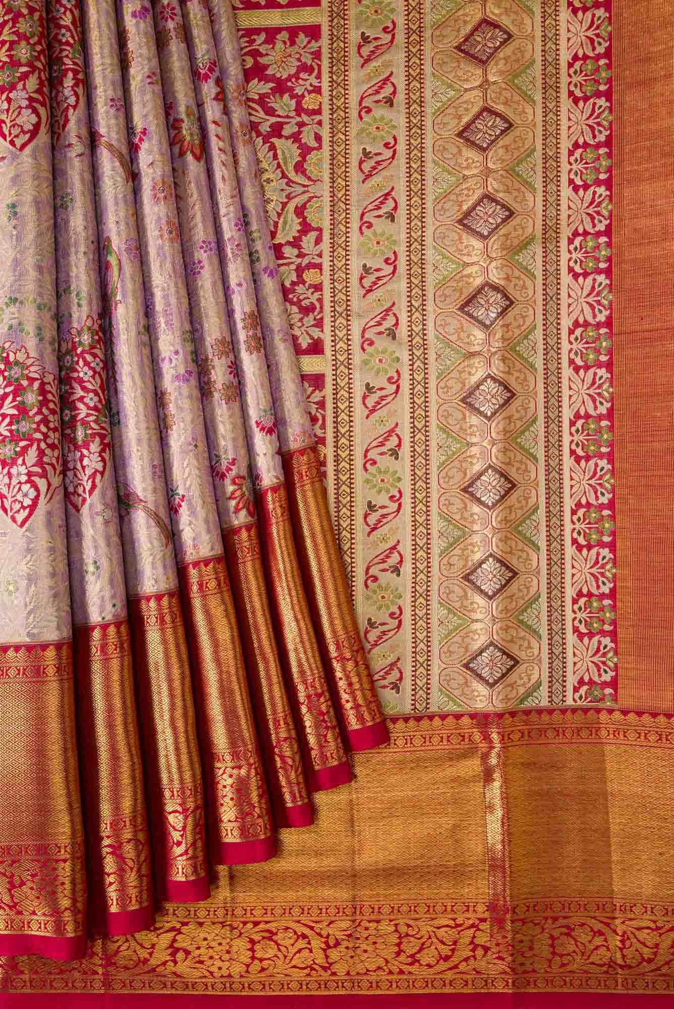 Lavender Dual Tone Kanjivaram Tissue Silk Saree - Image 2