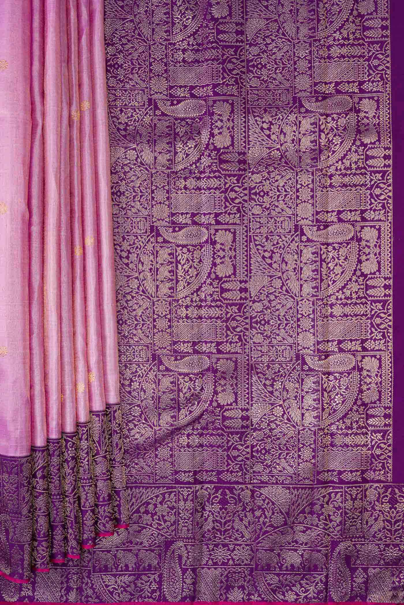Lavender Dual Tone Kanjivaram Tissue Silk Saree - Image 4