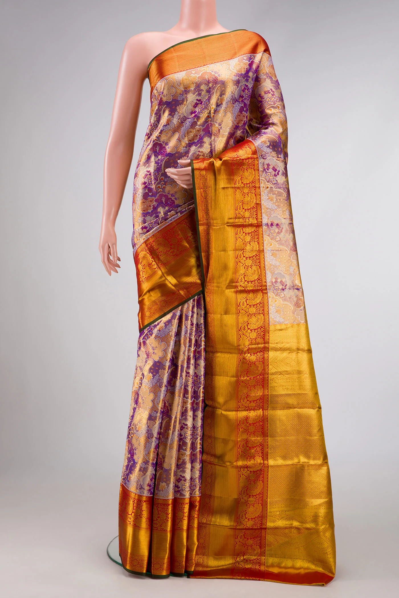 Lavender with Gold Color Kanjivaram Tissue Silk Saree