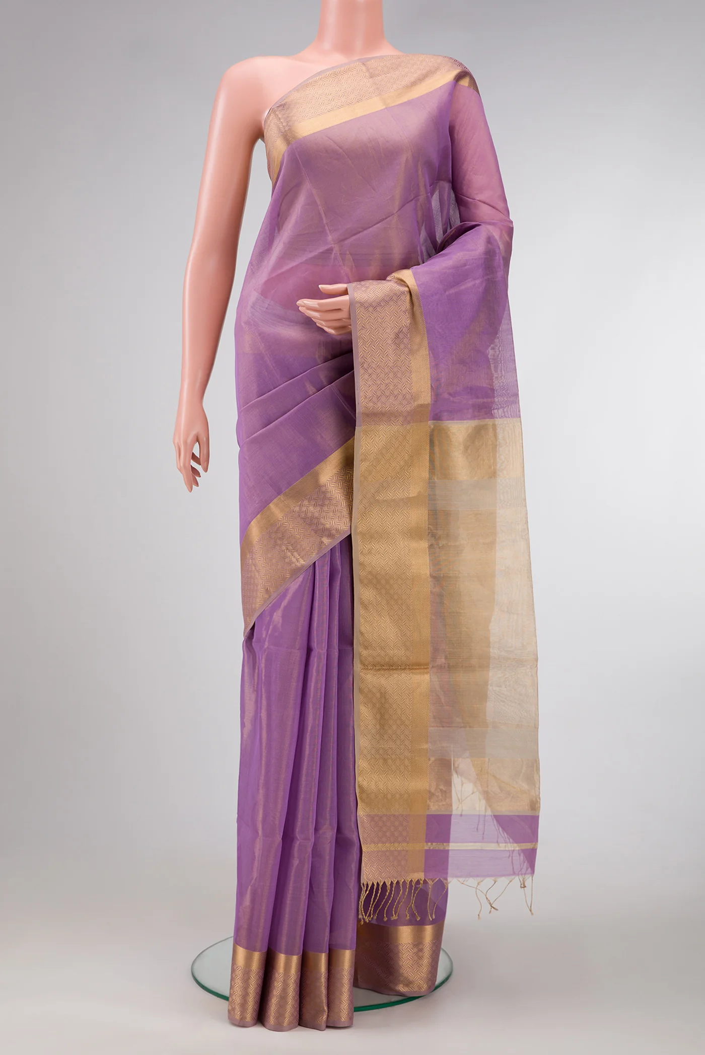 Lavender Dual Tone Maheshwari Tissue Silk Cotton Saree