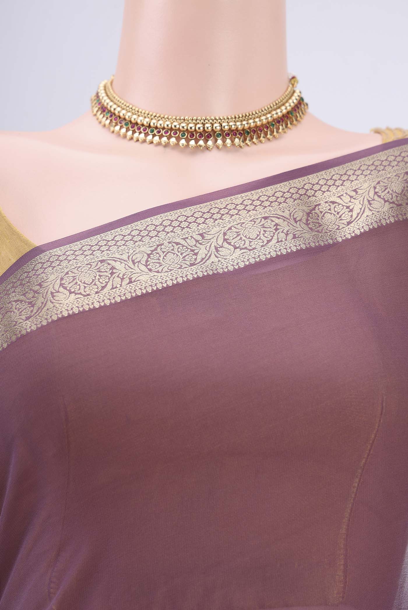 Lavender Dual Tone Mysore Georgette Saree - Image 2