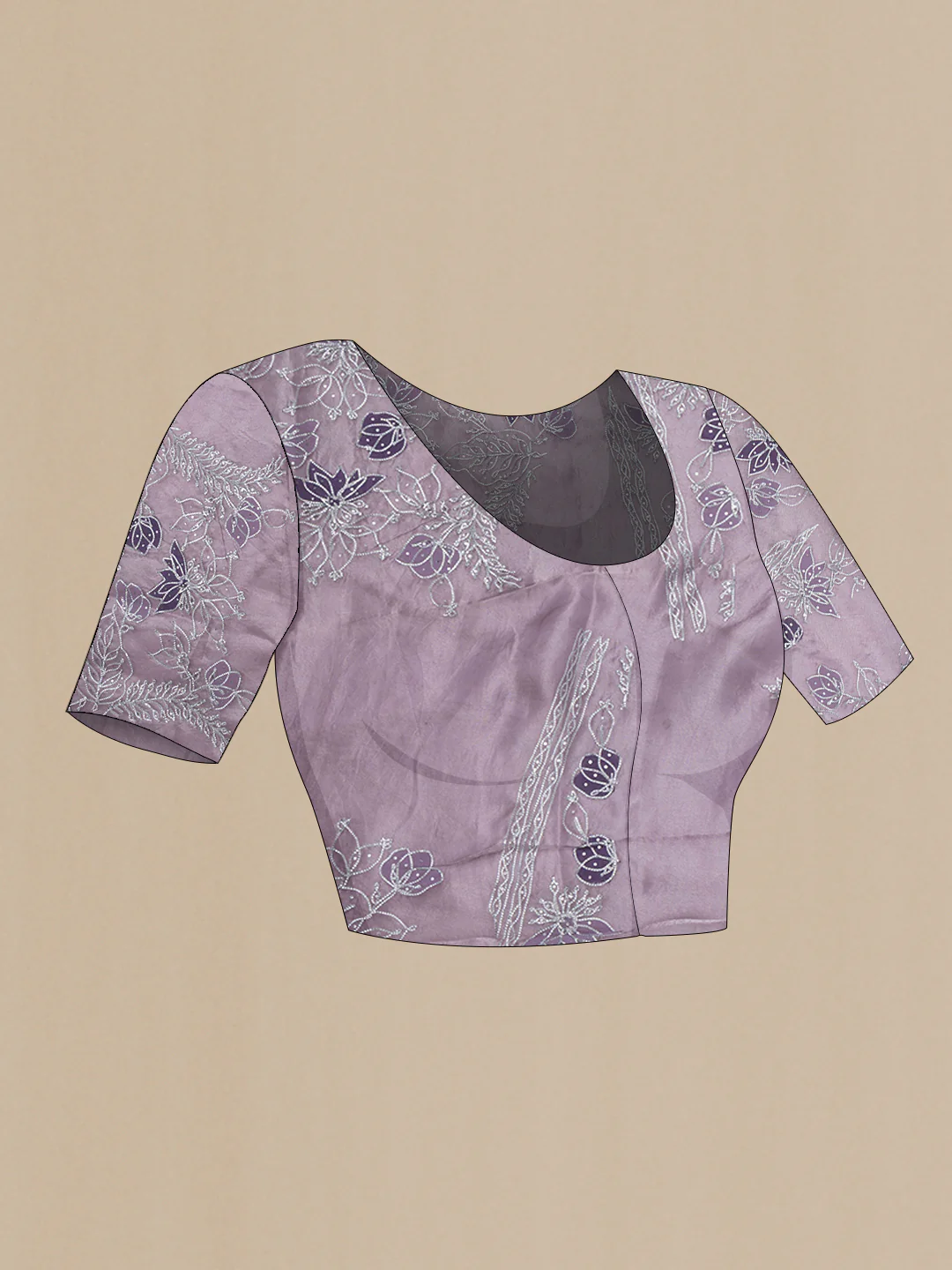 Lavender Organza Silk Saree - Image 5