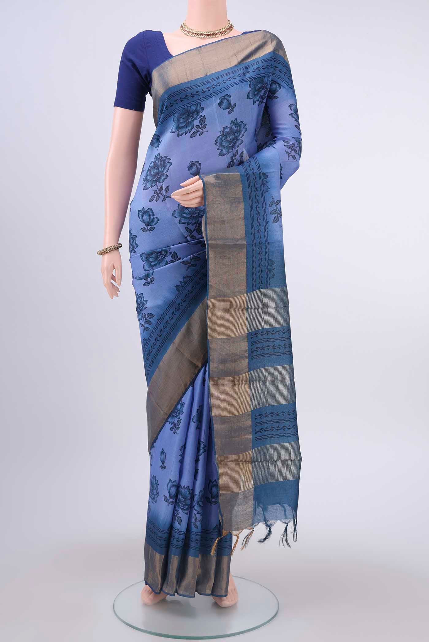 Blue Tussar Silk Saree