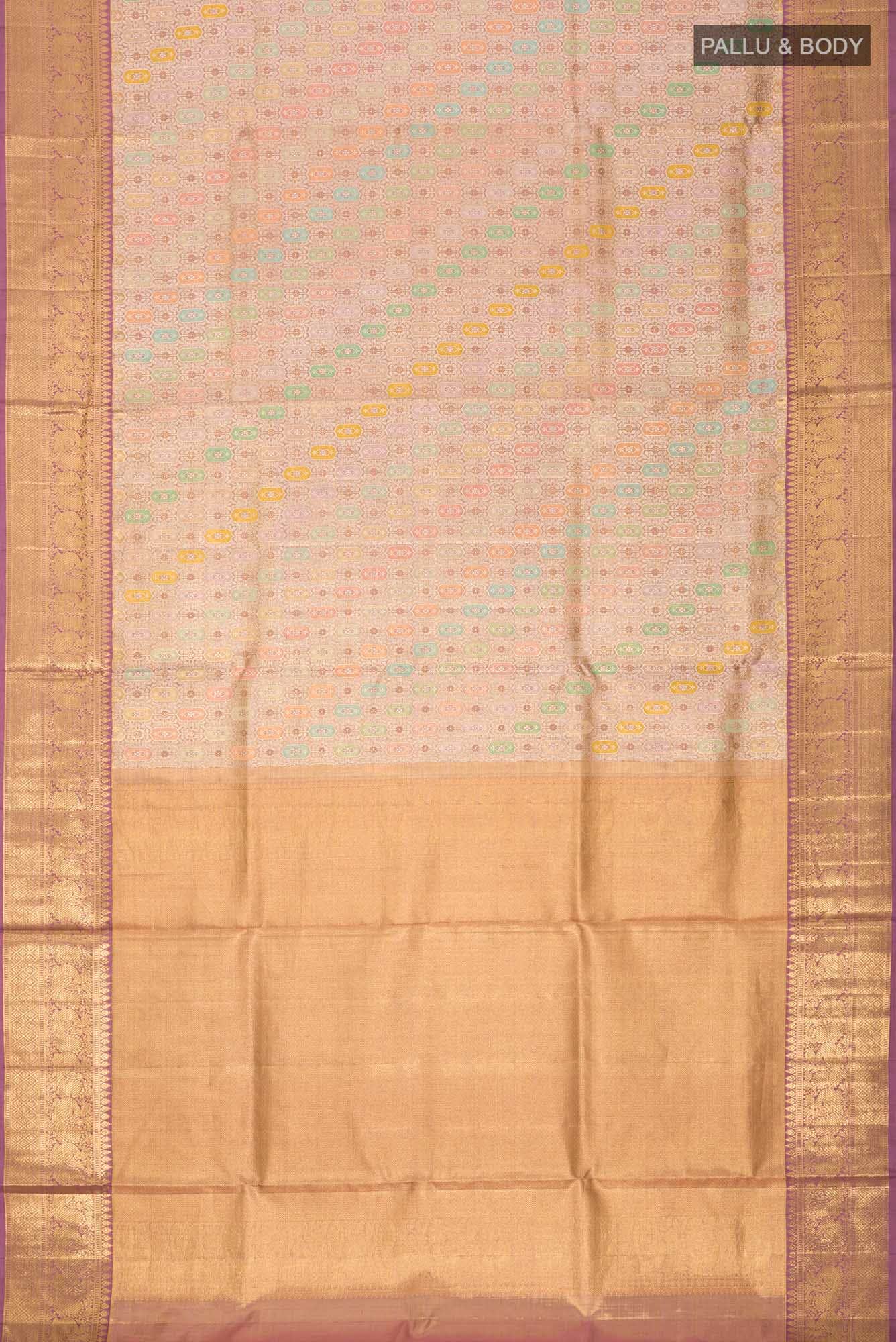 Pure Silk Pure Zari Lavender Kanjivaram Tissue Saree - Image 4