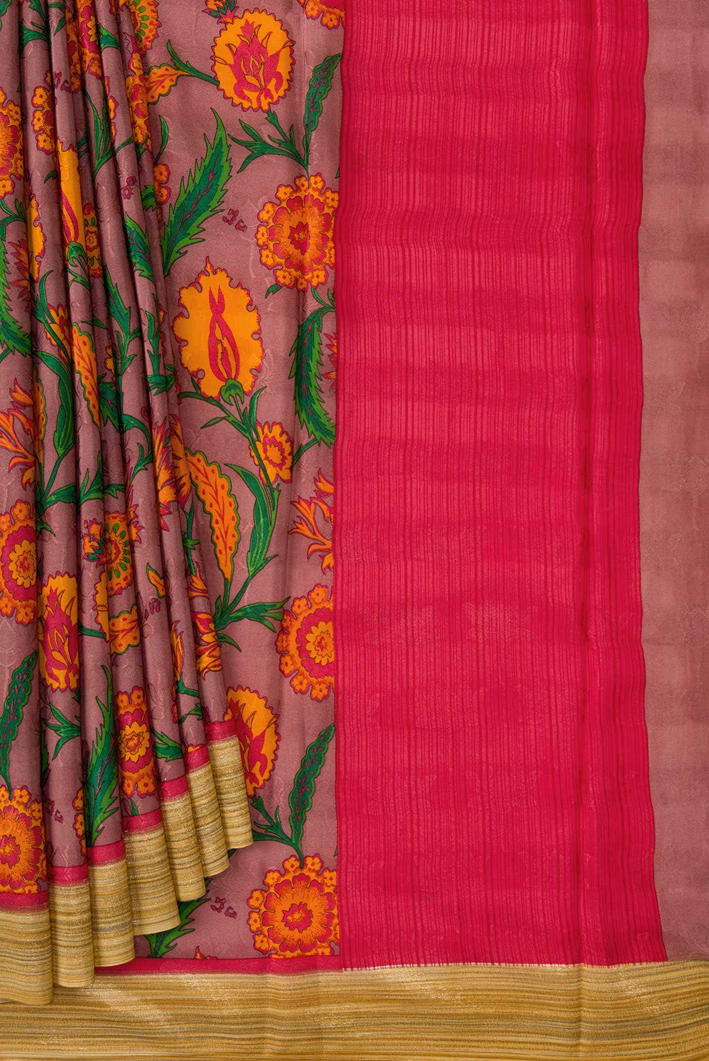 Mauve Mysore Crepe Saree - Image 2