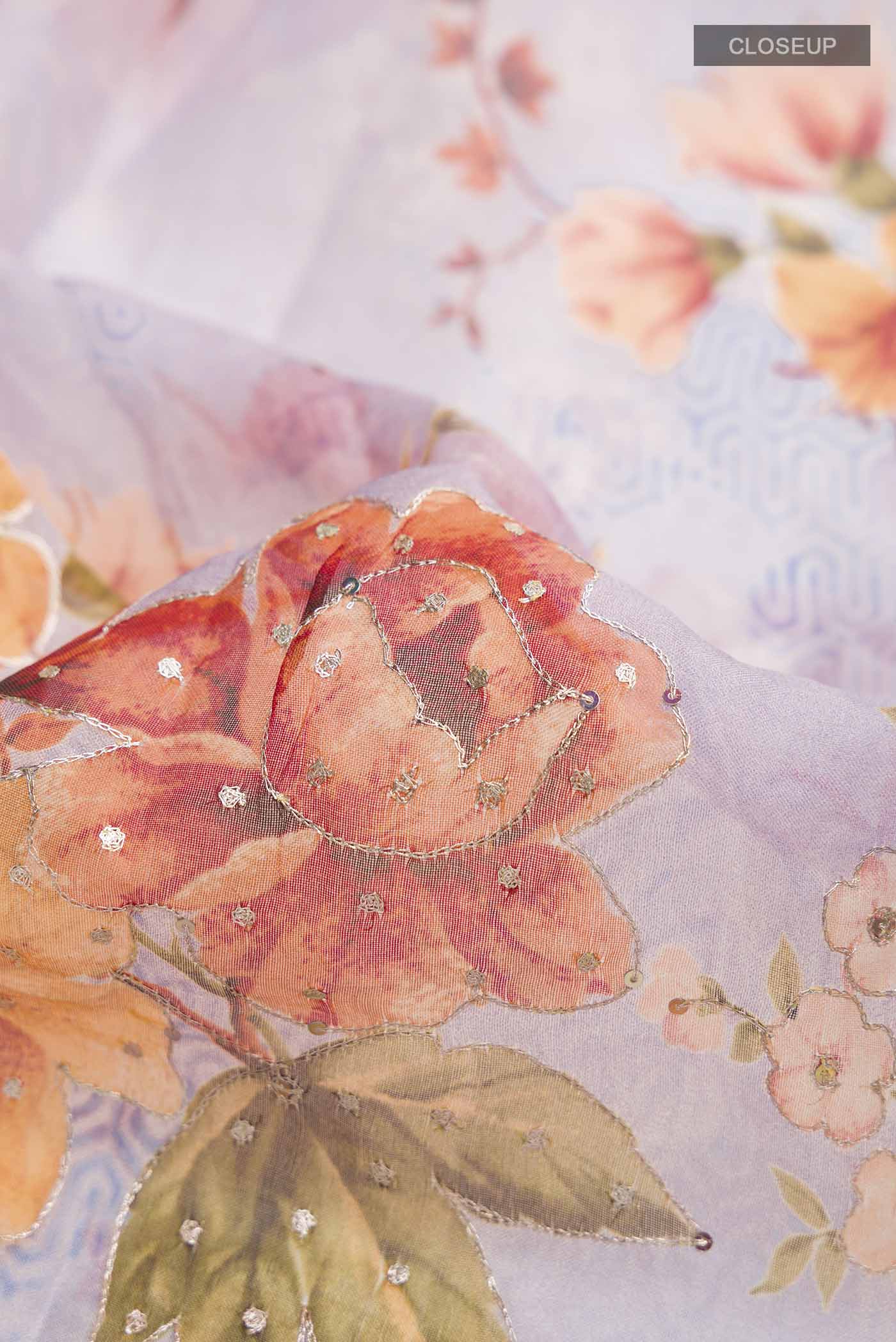 Lavender Organza Silk Saree - Image 2