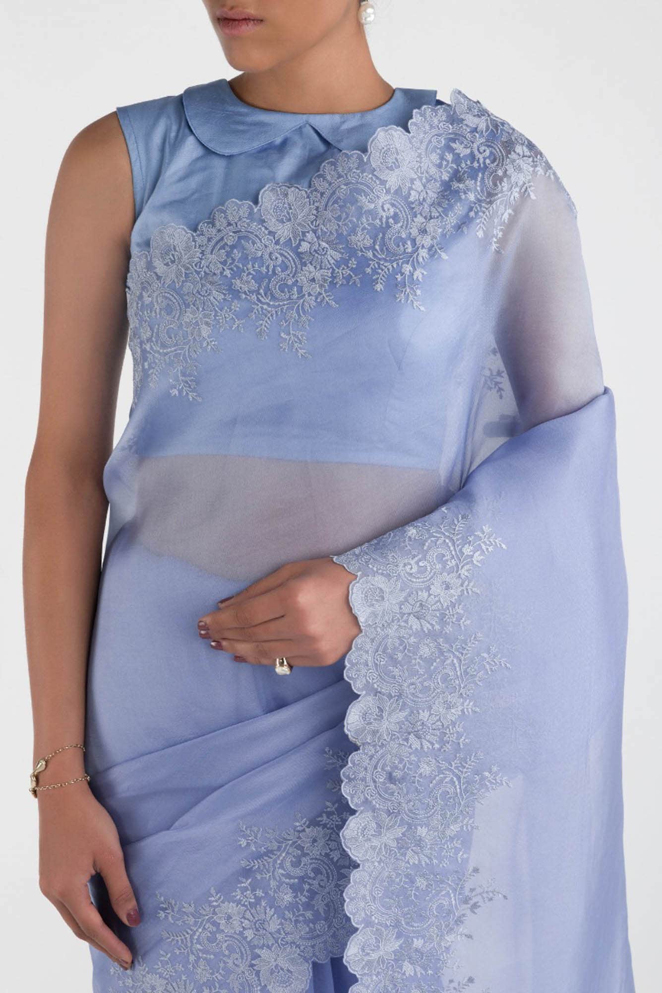 Harmonia Lavender floral design saree from Embroidered Romance Collection by Nalli - Image 2