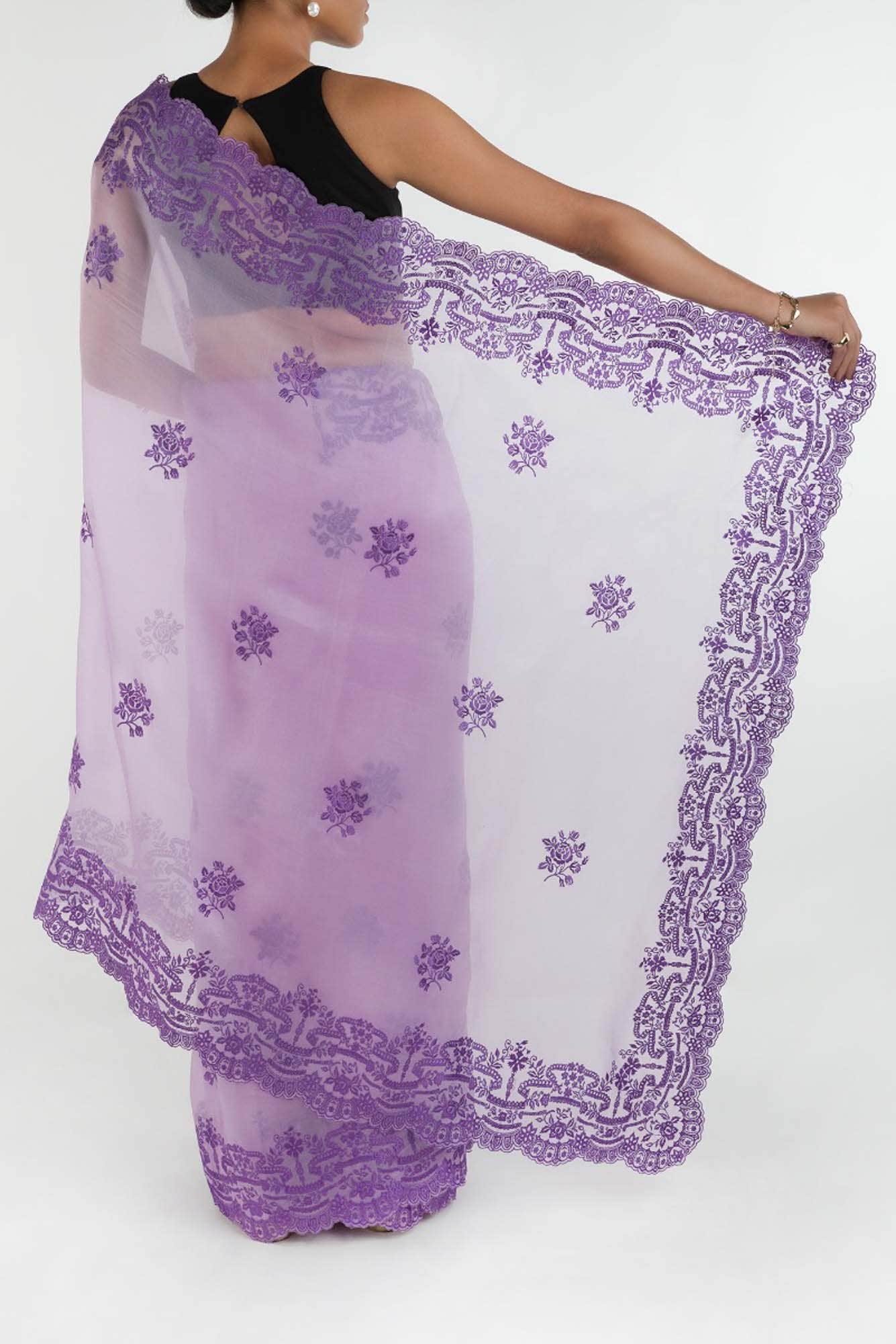 Romance of the Roses Lavender floral design saree from Embroidered Romance Collection by Nalli - Image 5
