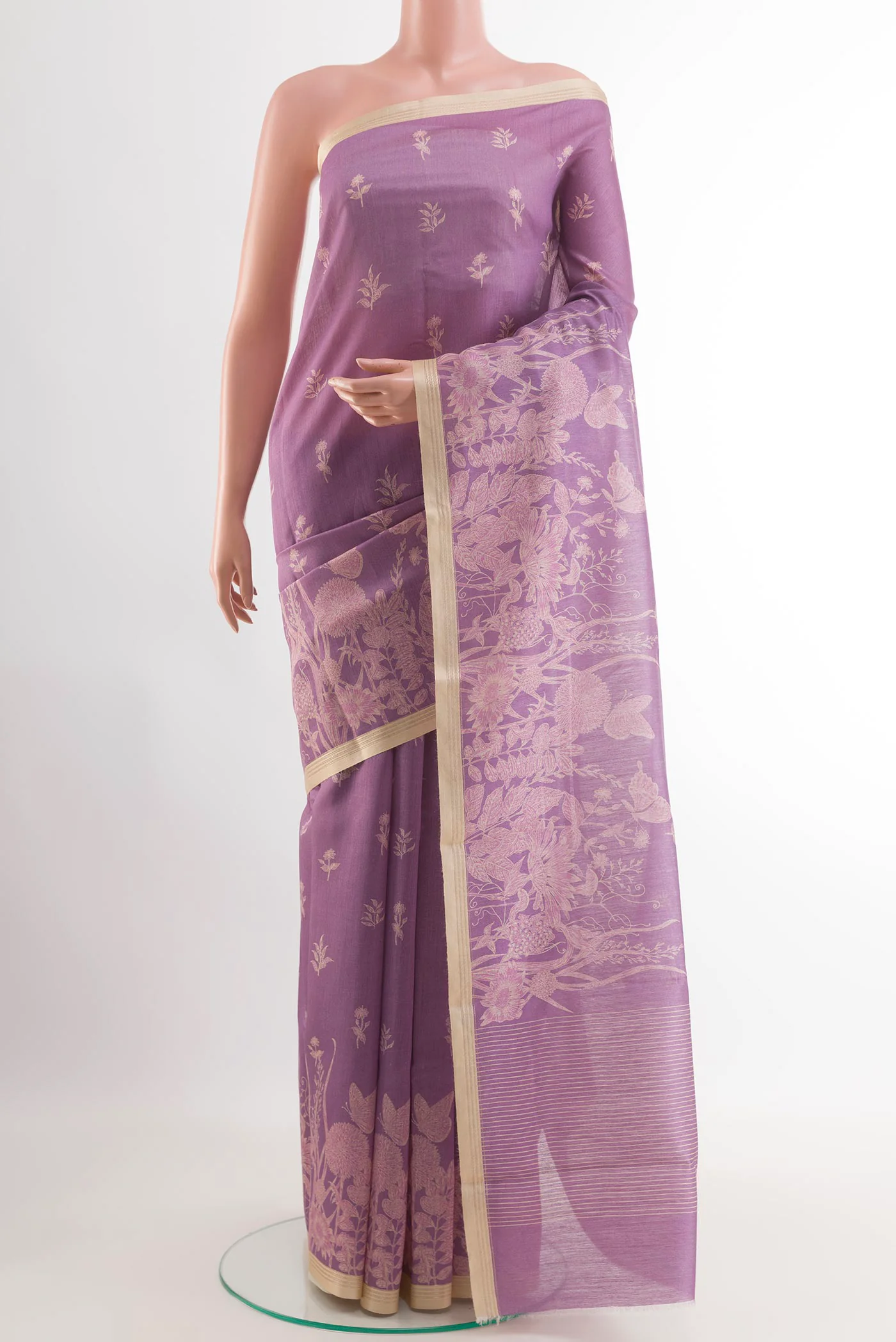 Lavender Tussar Silk Saree