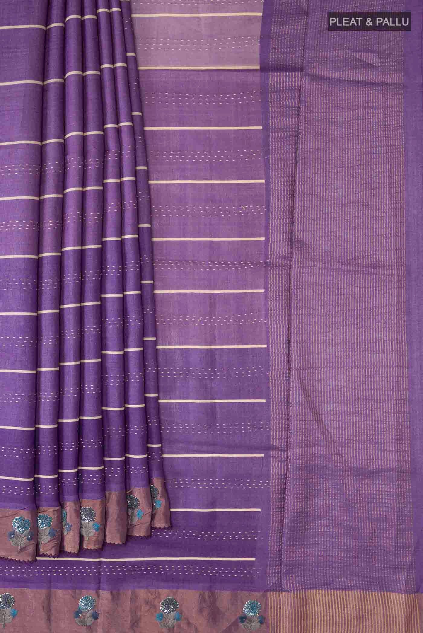 Lavender Tussar Silk Saree - Image 4
