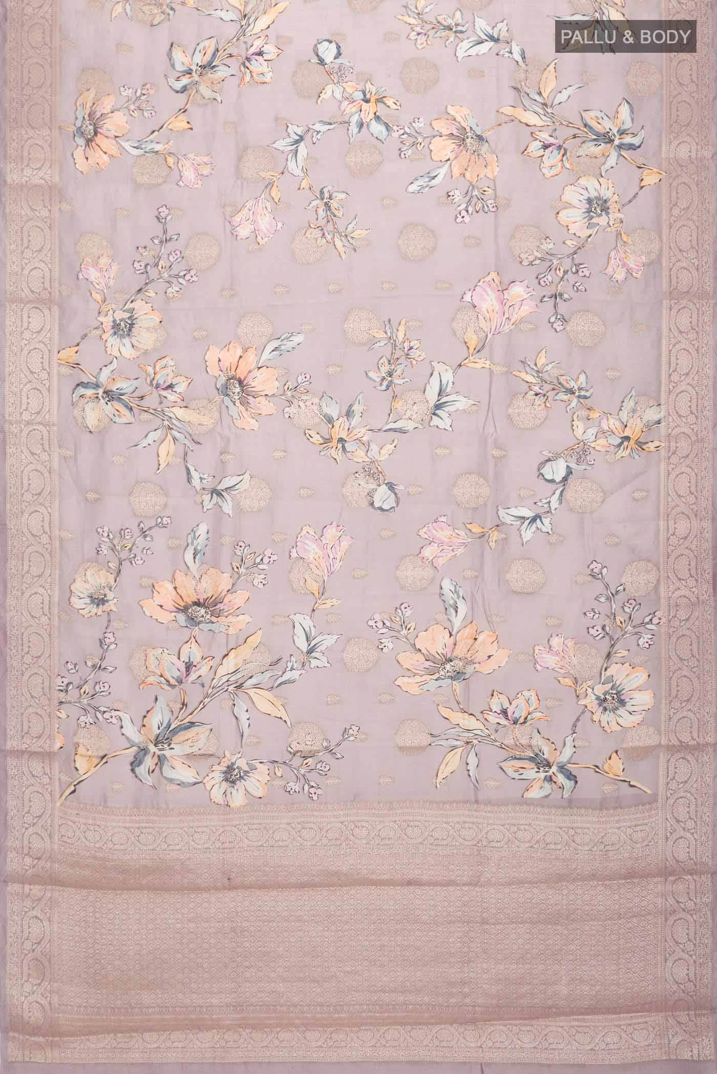 Lavender Tussar Silk Saree - Image 3
