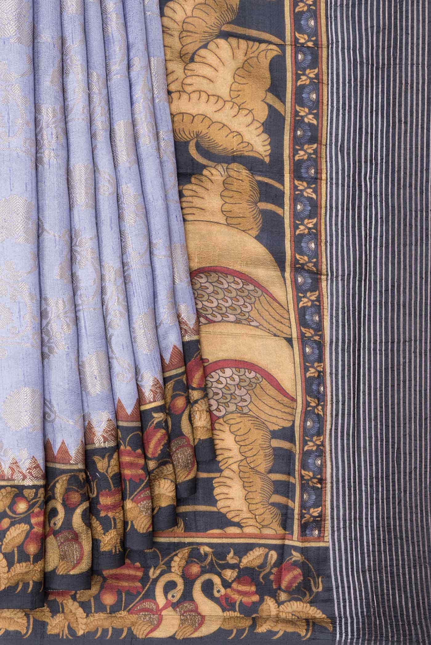Lavender Tussar Silk Saree - Image 2
