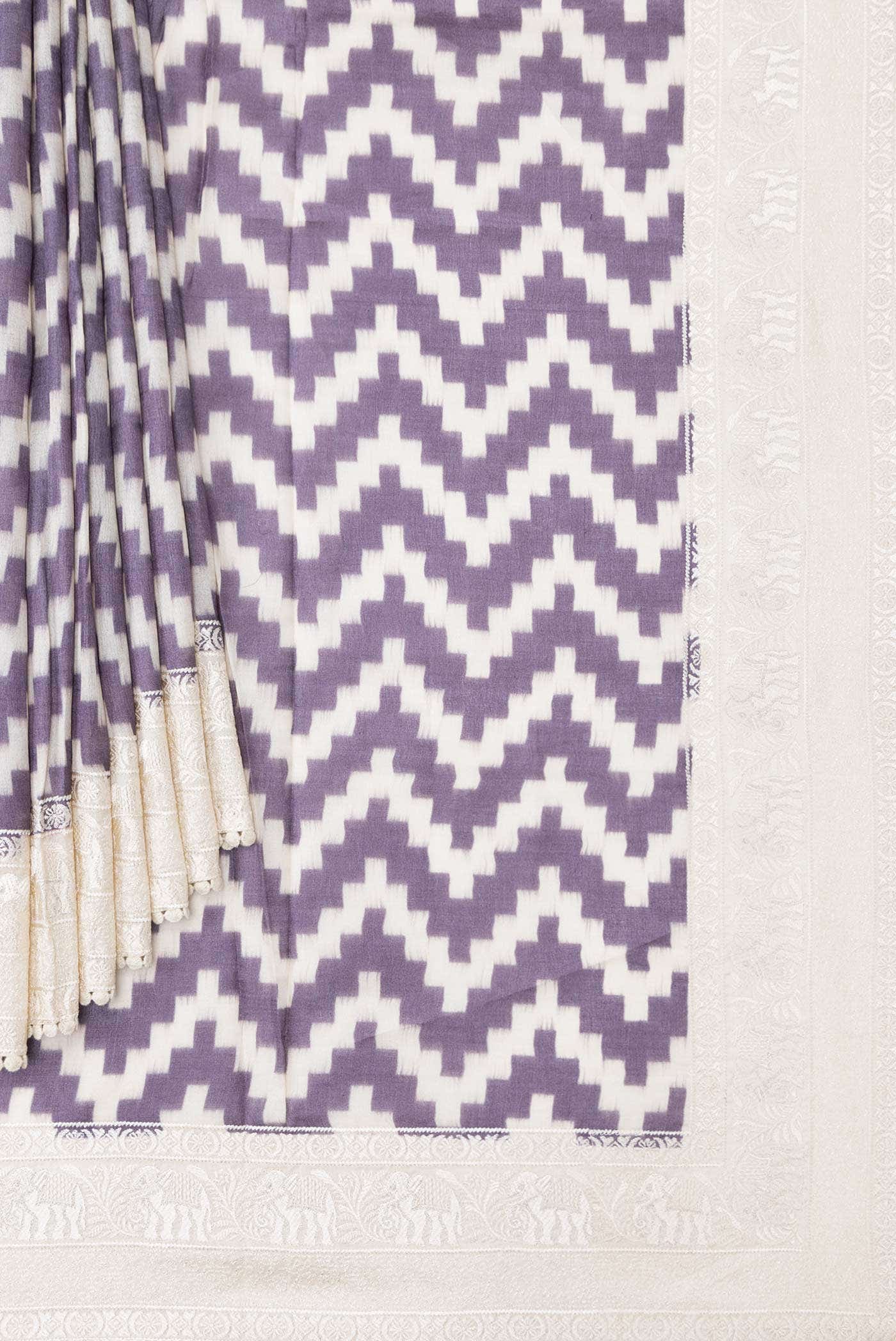 Lavender Tussar Silk Saree - Image 2