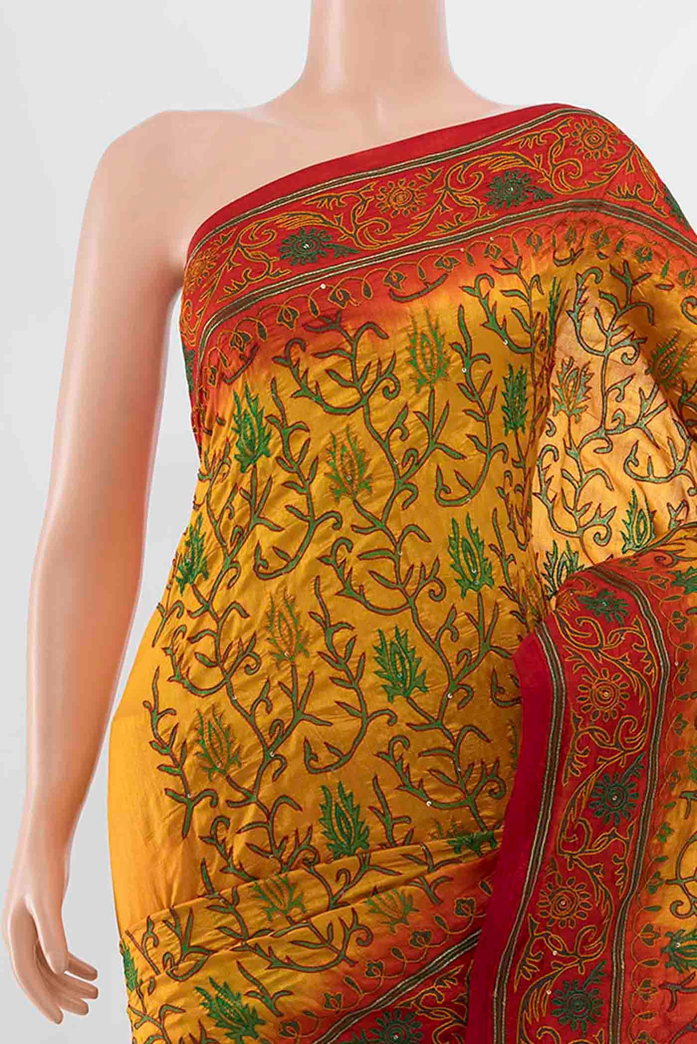 Yellow Blended Raw Silk Saree - Image 2