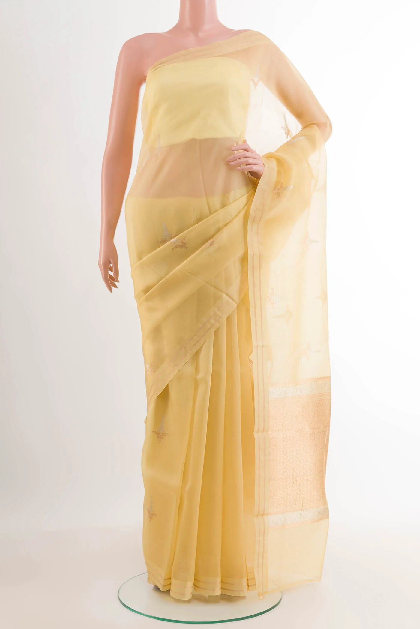 Lemon Yellow Organza Silk Saree
