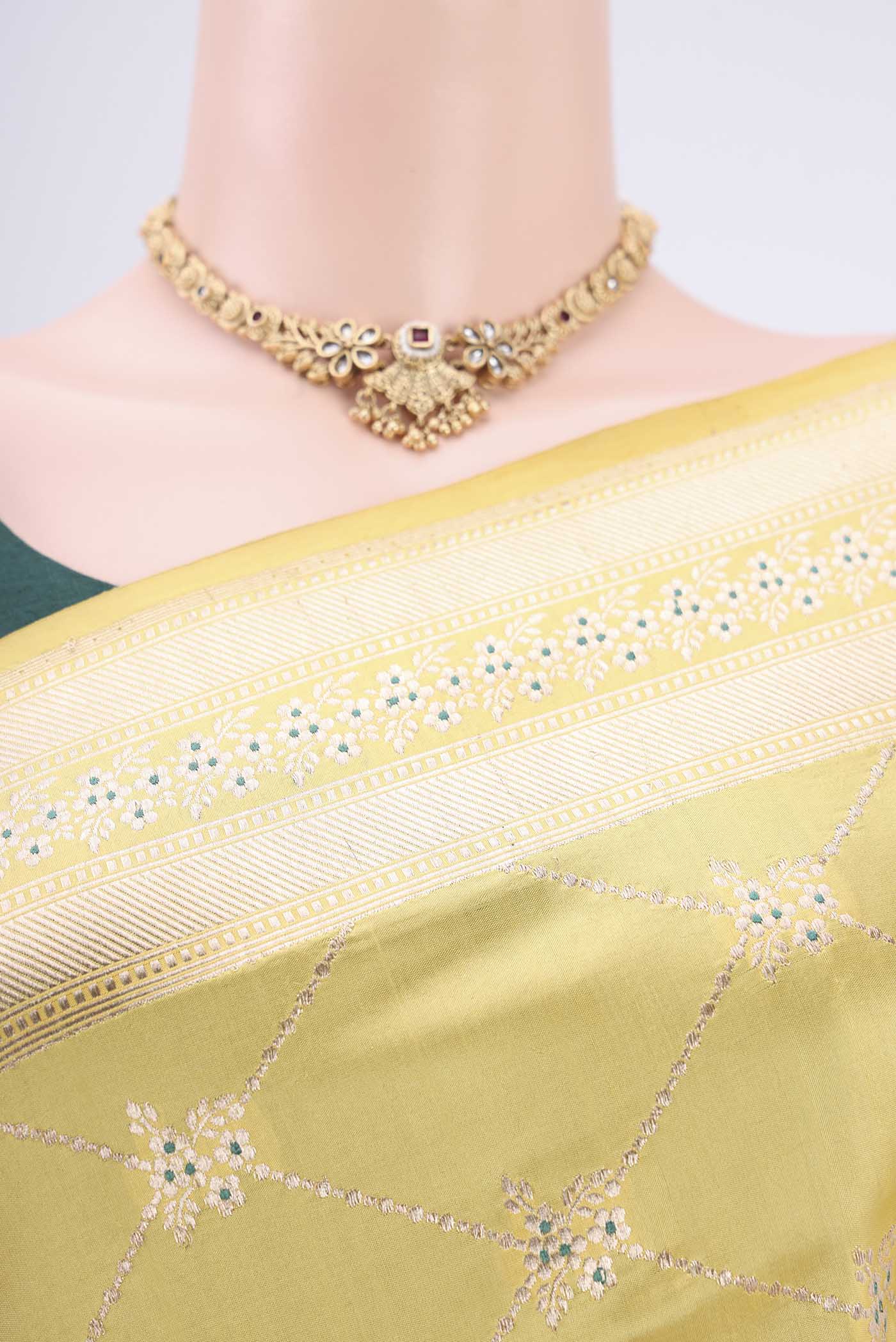 Lemon Yellow Banarasi Silk Saree - Image 2