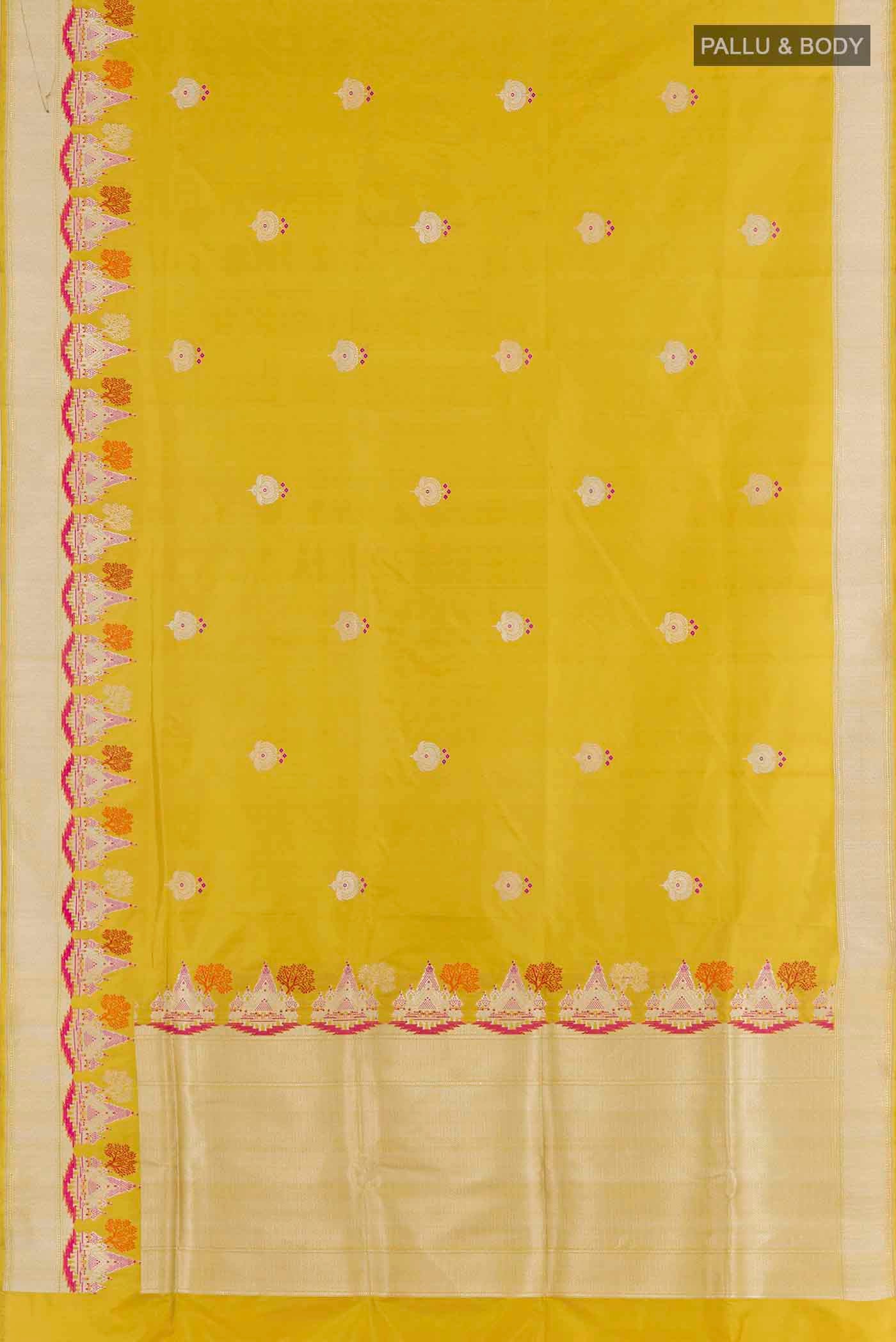 Lemon Yellow Banarasi Silk Saree - Image 5