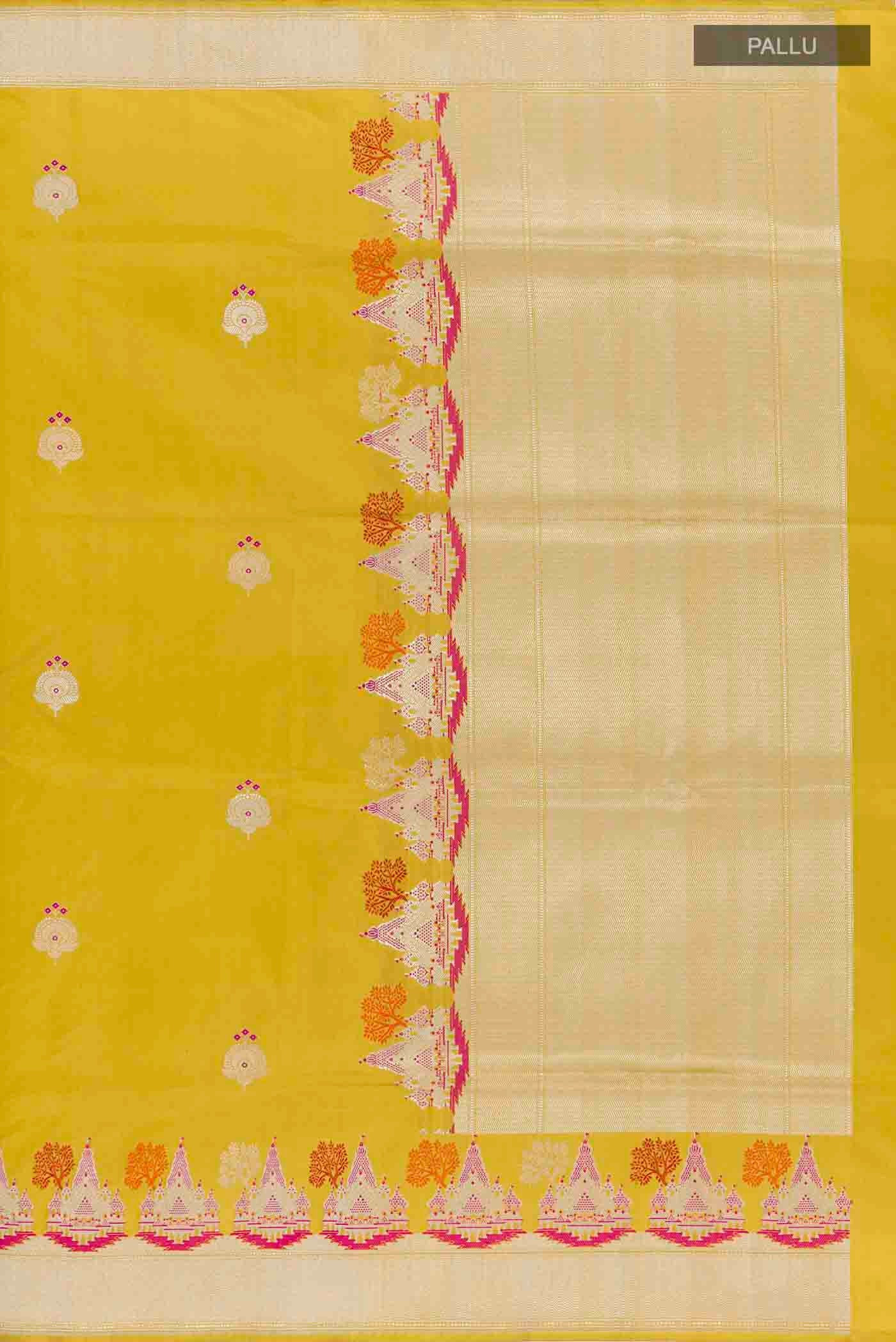 Lemon Yellow Banarasi Silk Saree - Image 6