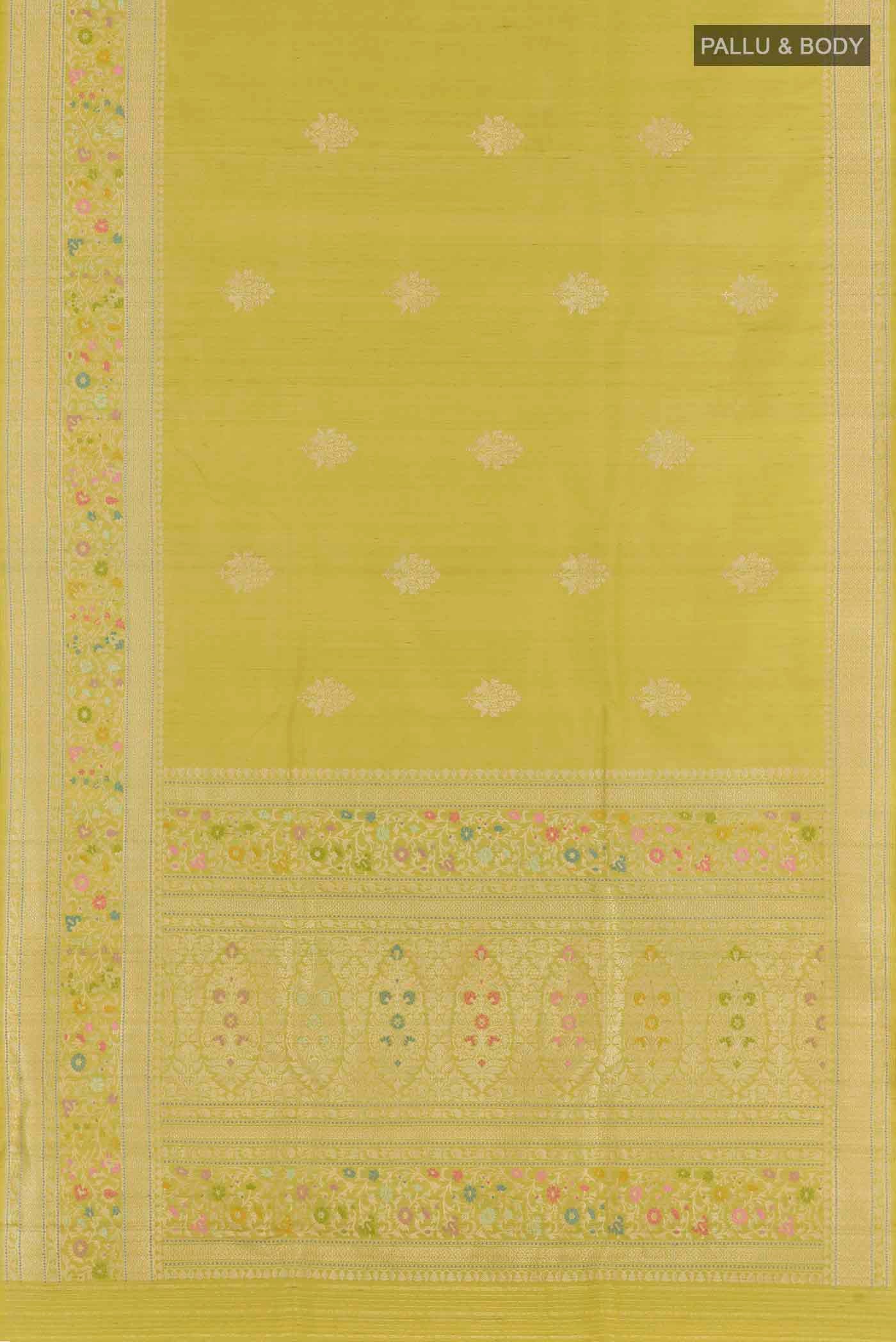Lemon Yellow Banarasi Silk Saree - Image 5