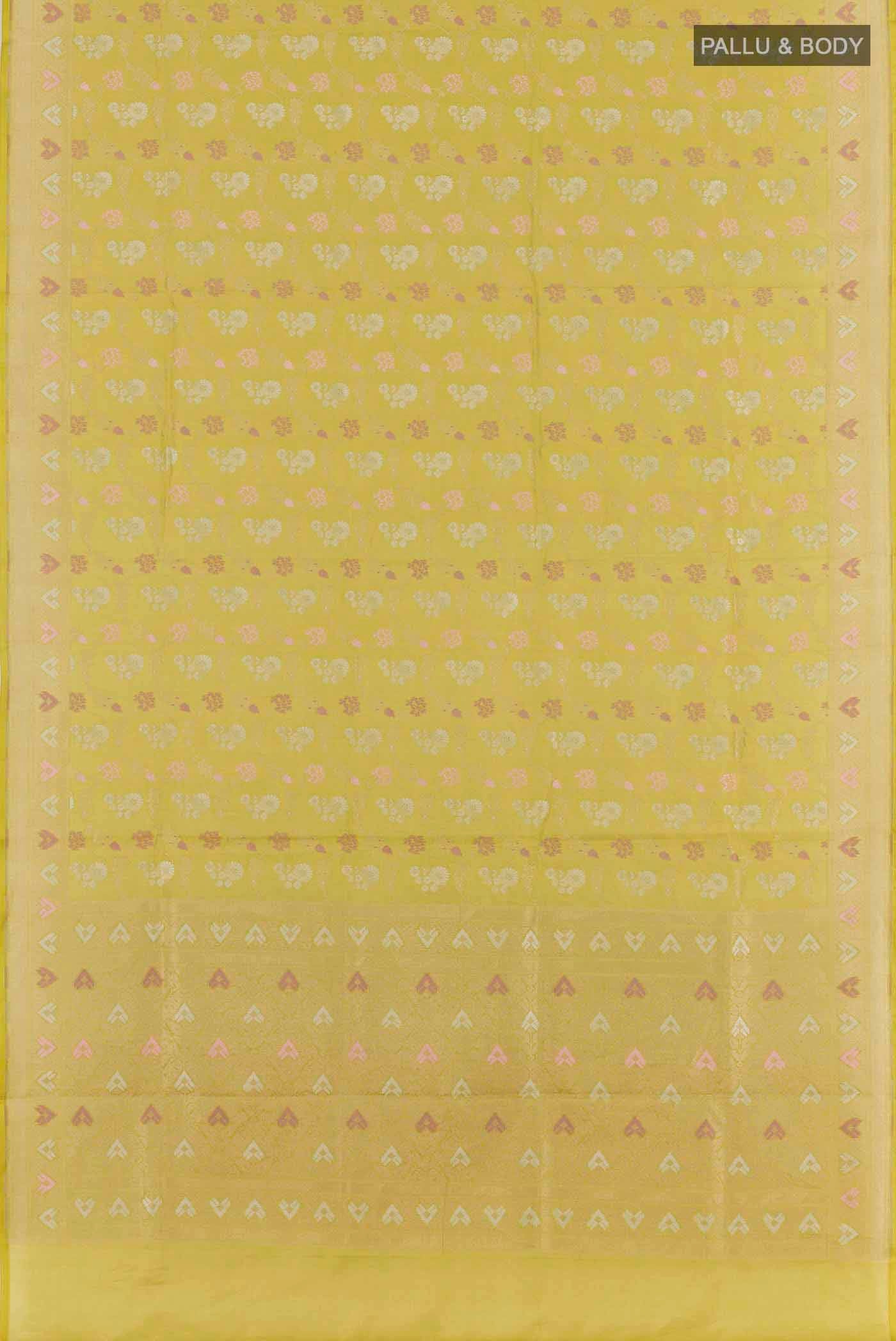 Lemon Yellow Banarasi Silk Saree - Image 3