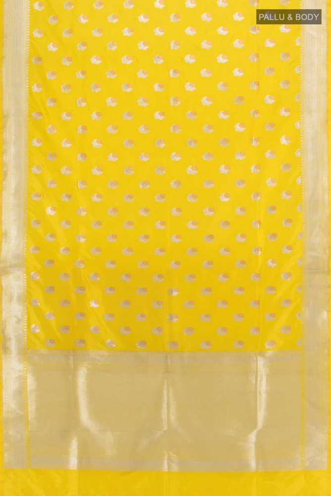 Lemon Yellow Banarasi Silk Saree - Image 5