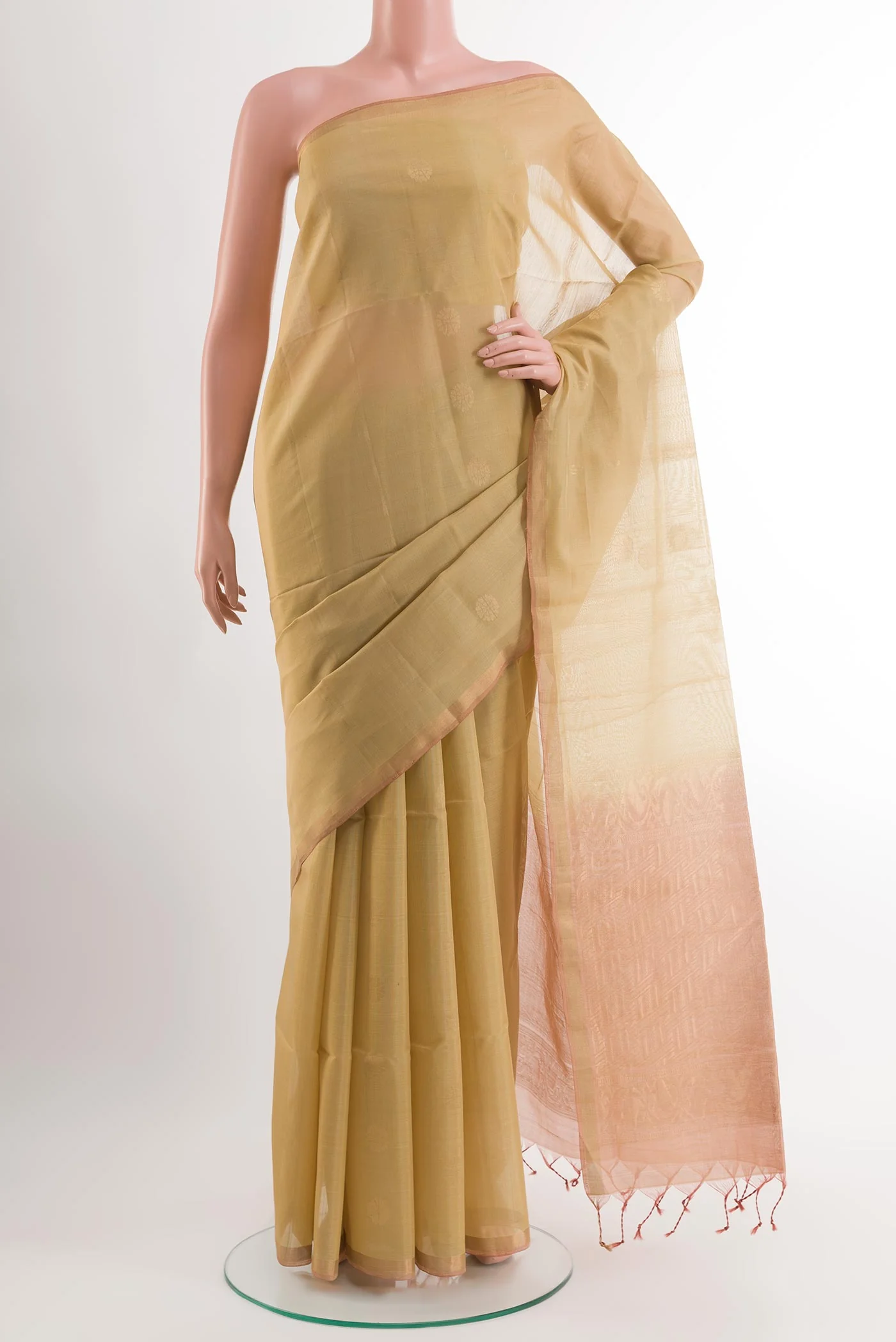 Beige Silk Cotton Saree