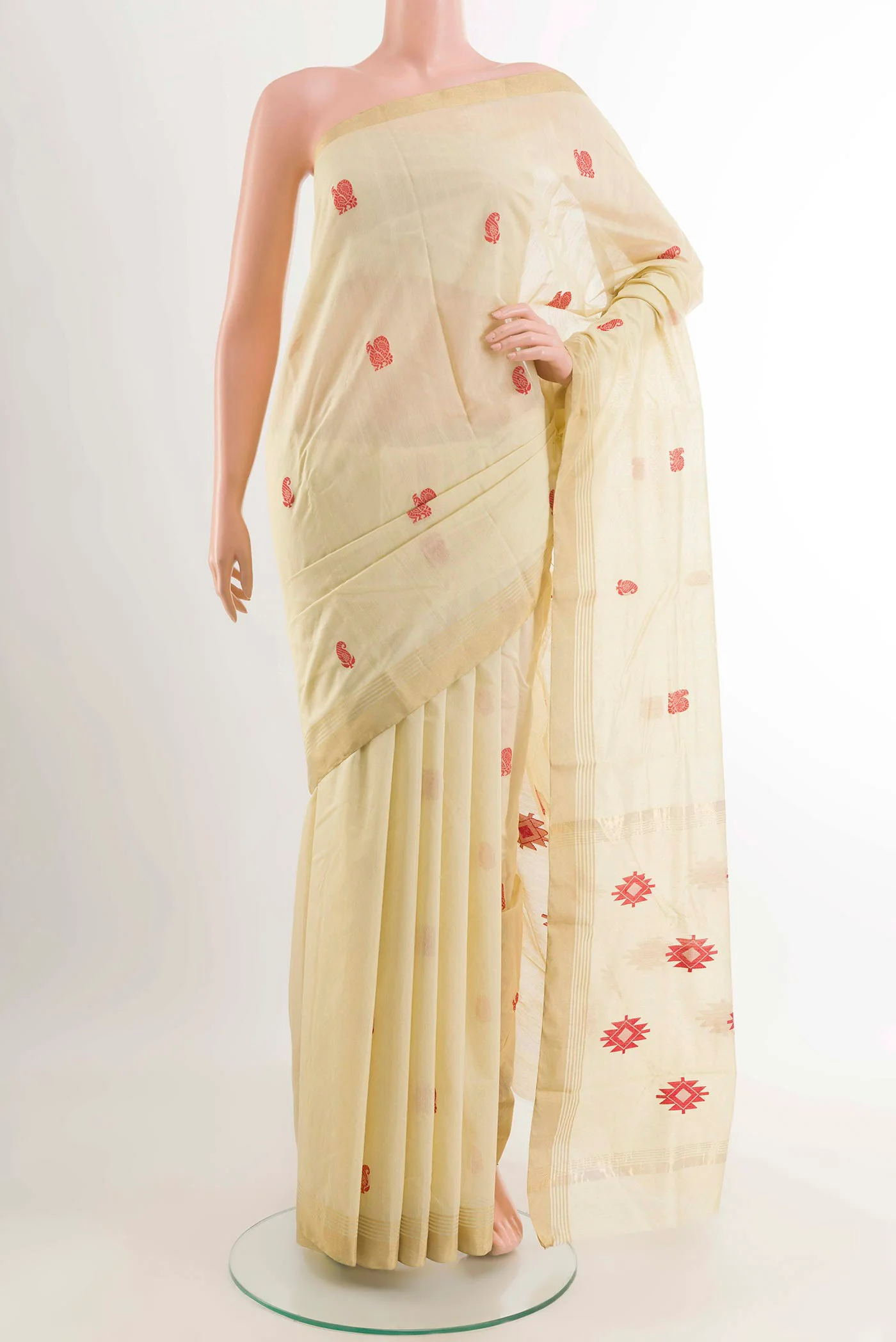 Lemon Yellow Chanderi Silk Cotton Saree