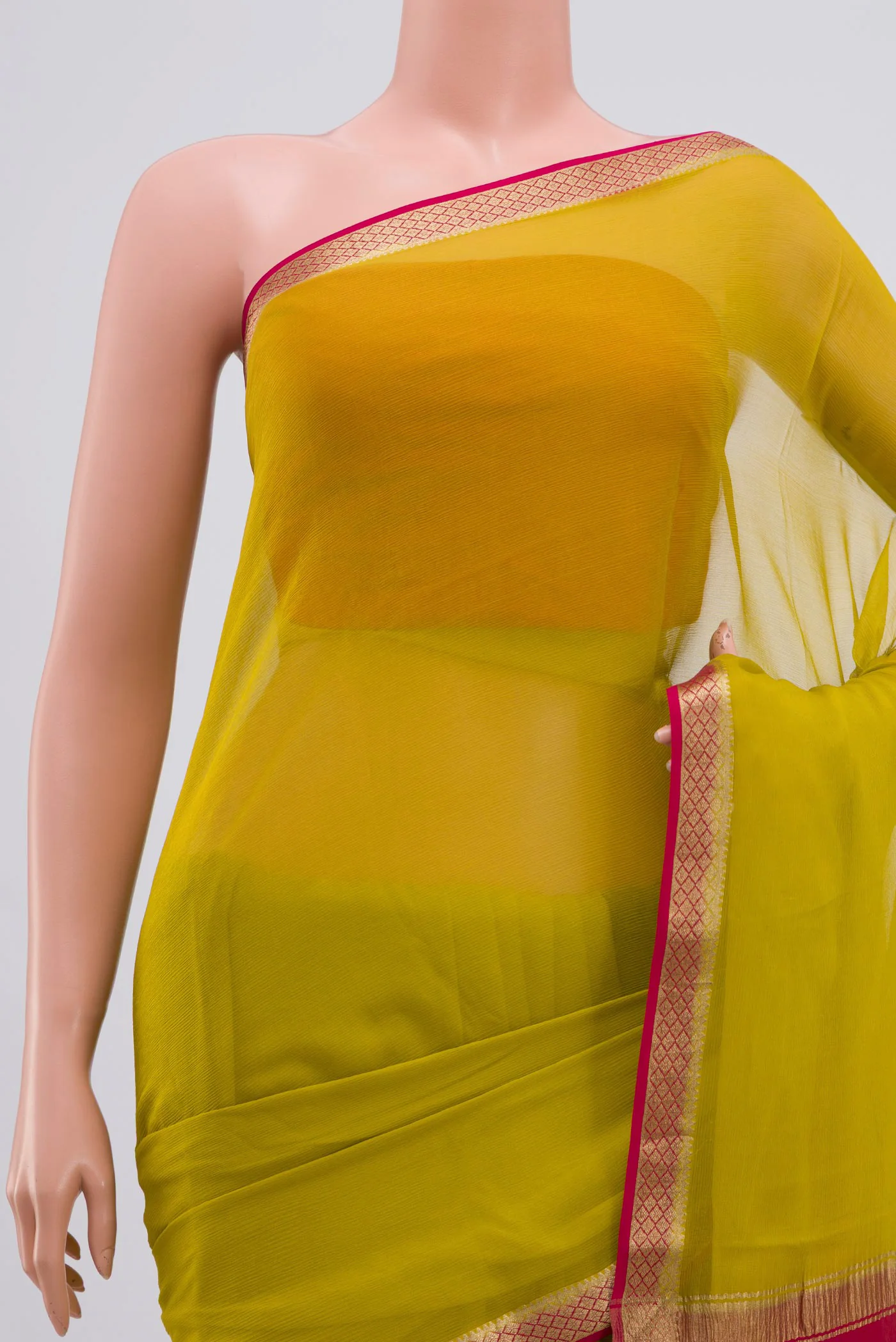 Lemon Yellow Mysore Chiffon Saree - Image 2