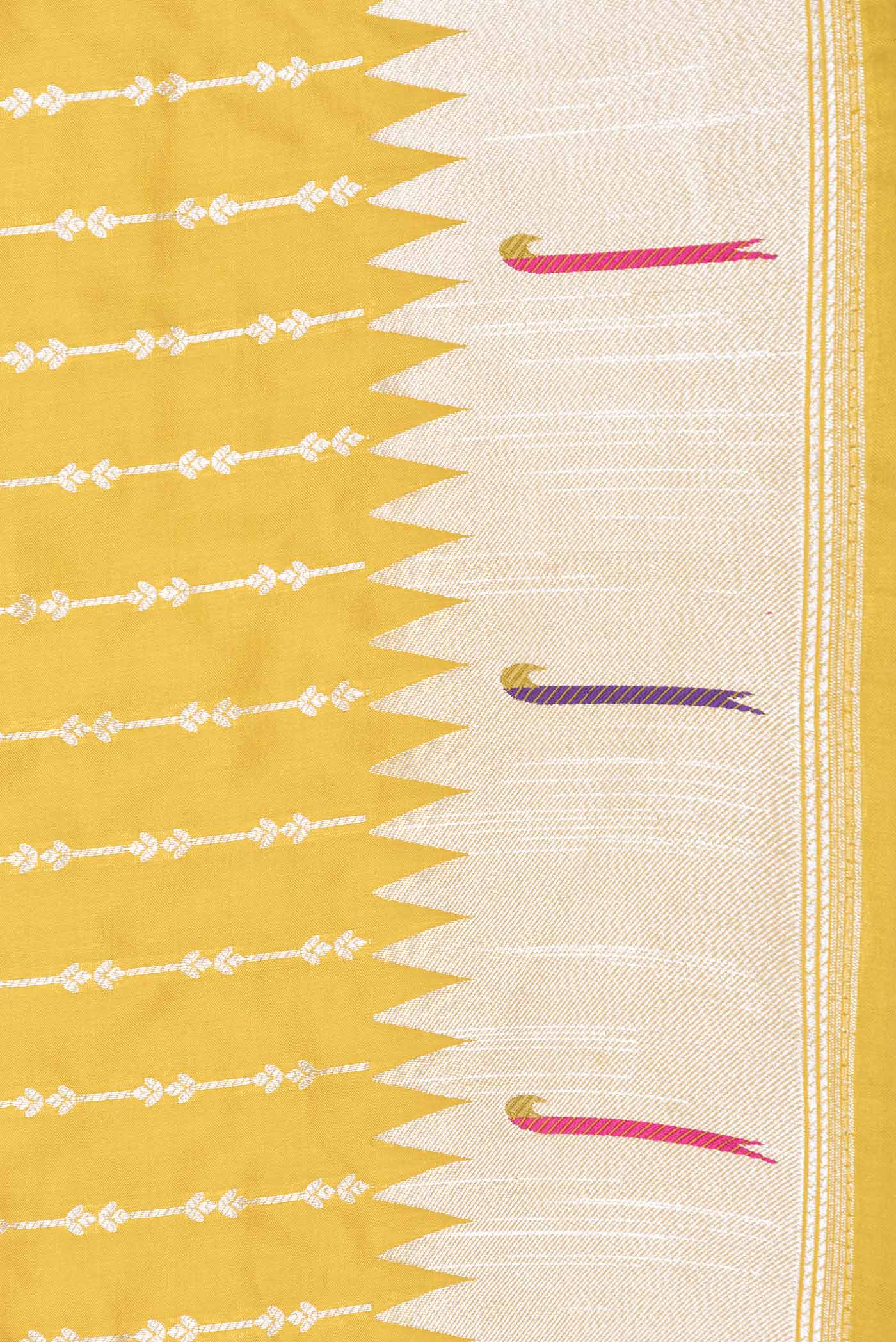 Lemon Yellow Dual Tone Banarasi Saree - Image 3
