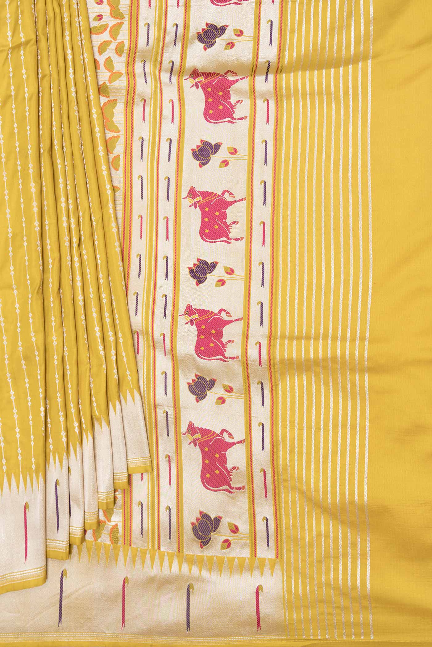 Lemon Yellow Dual Tone Banarasi Saree - Image 4