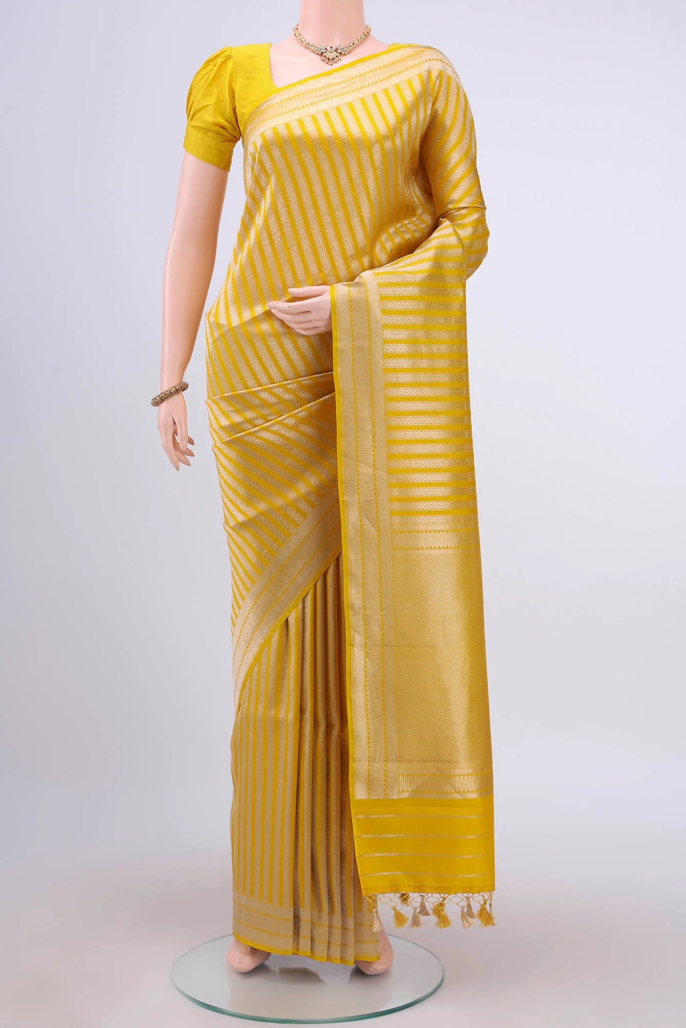 Lemon Yellow Dual Tone Banarasi Silk Saree
