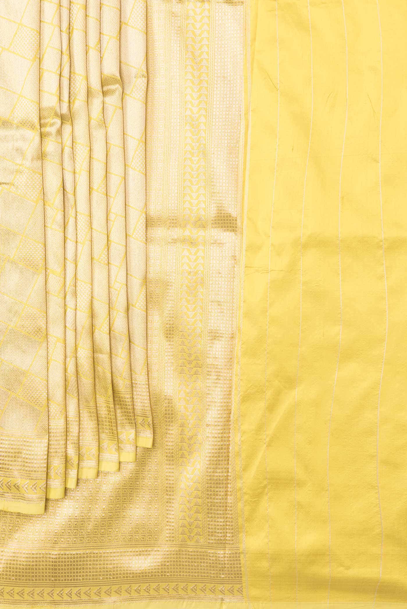 Lemon Yellow Dual Tone Banarasi Silk Saree - Image 2