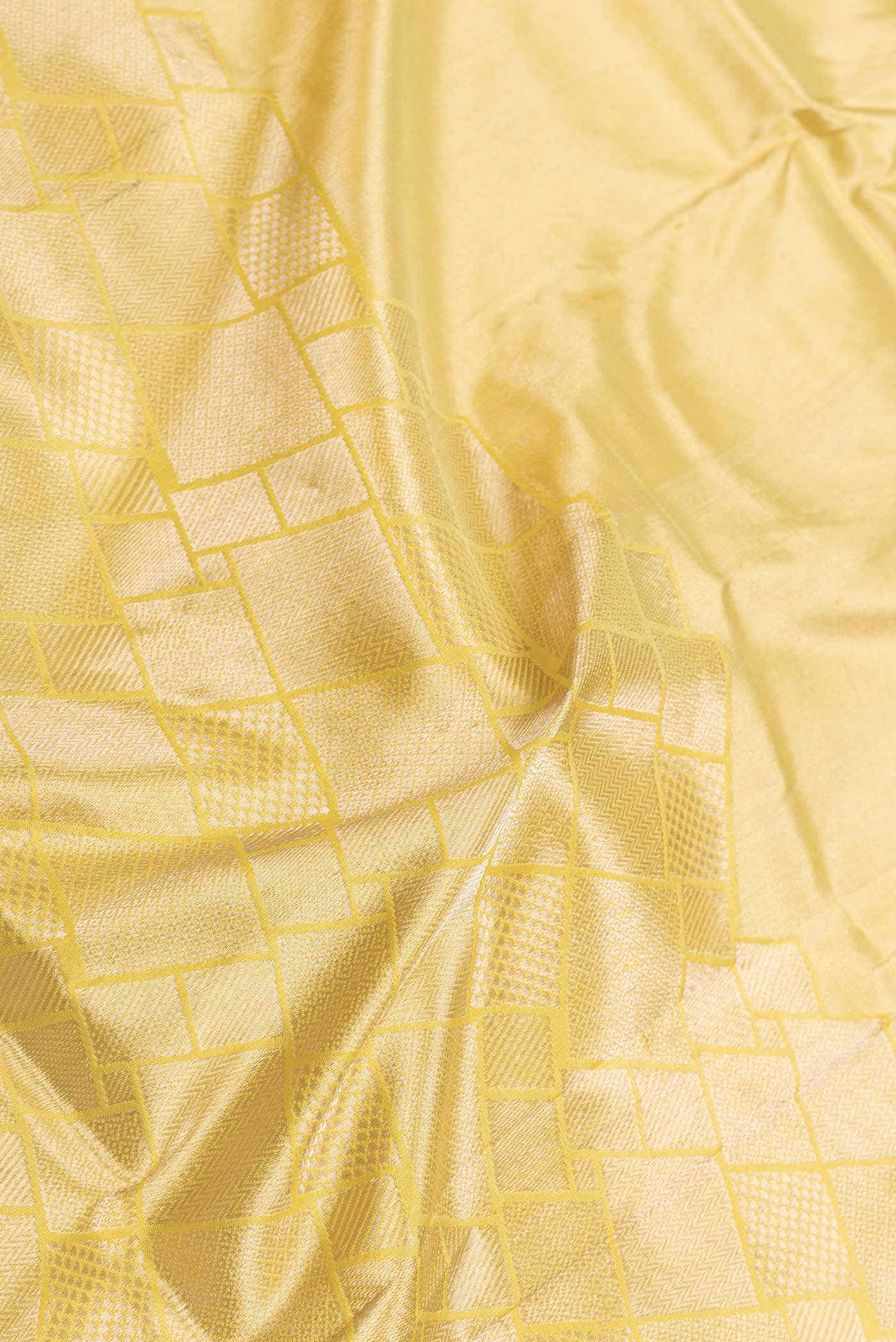Lemon Yellow Dual Tone Banarasi Silk Saree - Image 3