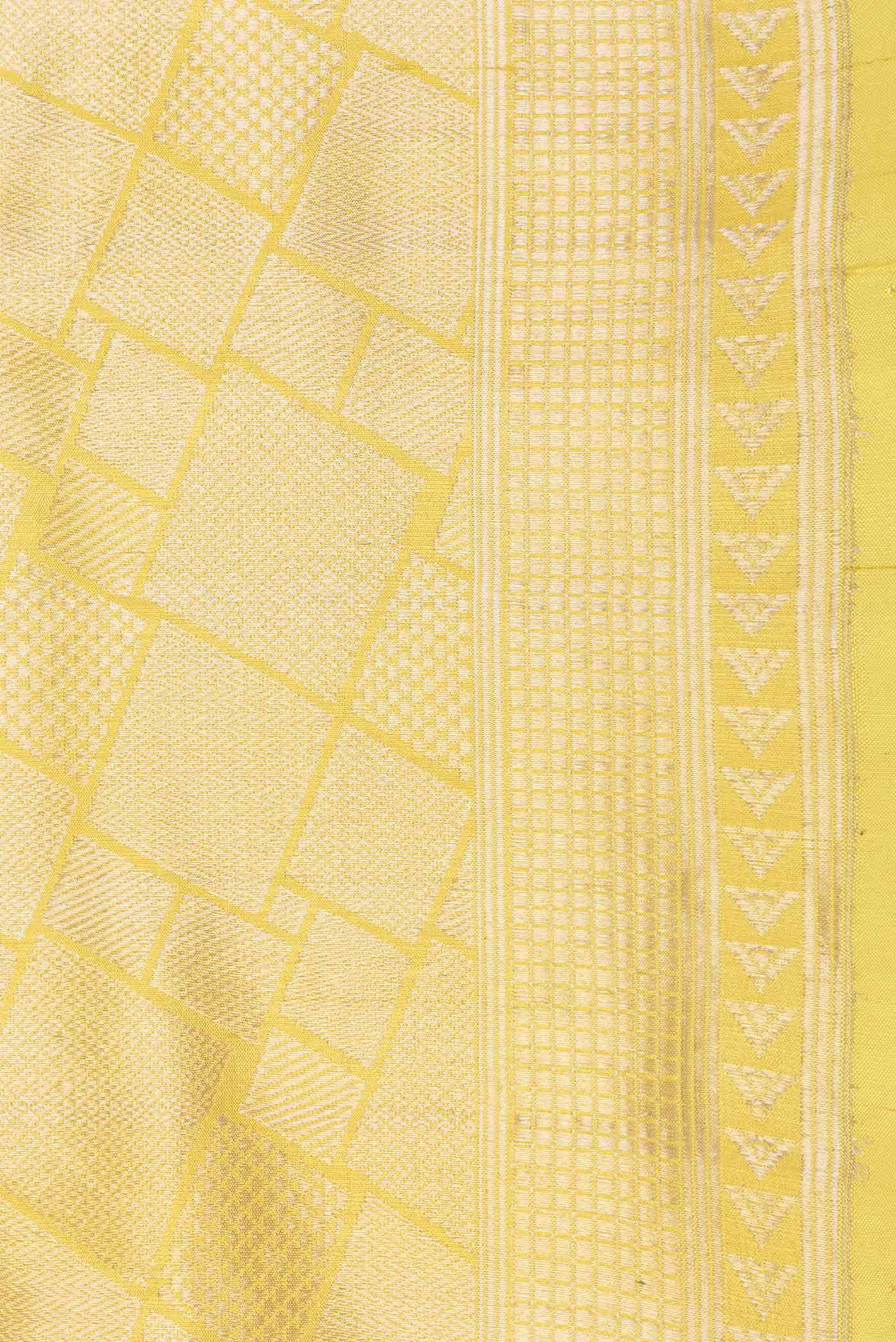 Lemon Yellow Dual Tone Banarasi Silk Saree - Image 5