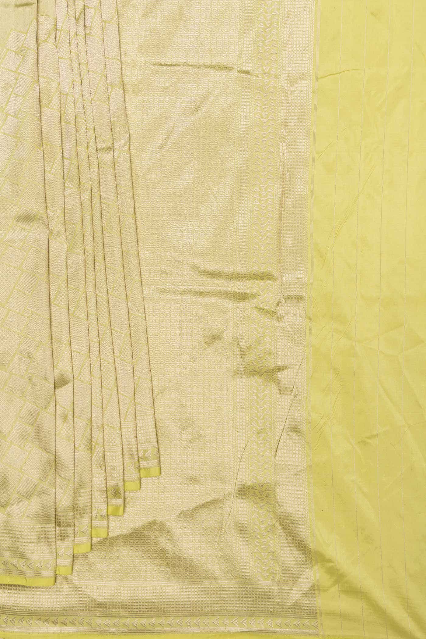 Lemon Yellow Dual Tone Banarasi Silk Saree - Image 2