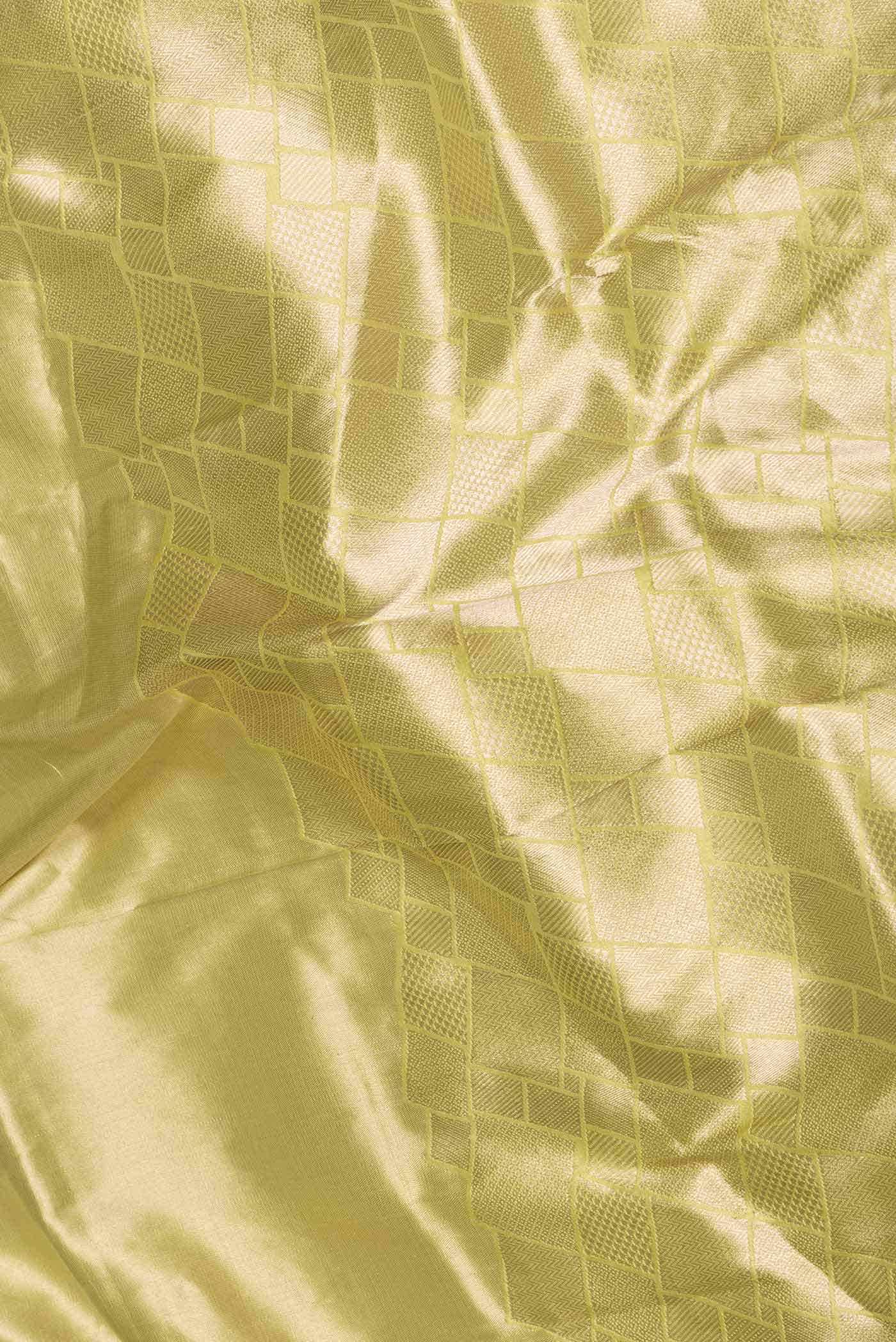 Lemon Yellow Dual Tone Banarasi Silk Saree - Image 3