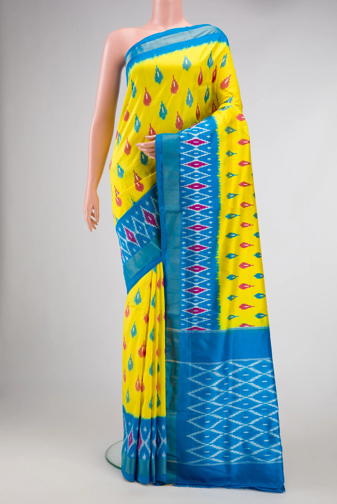 Lemon Yellow Pochampally Silk Saree