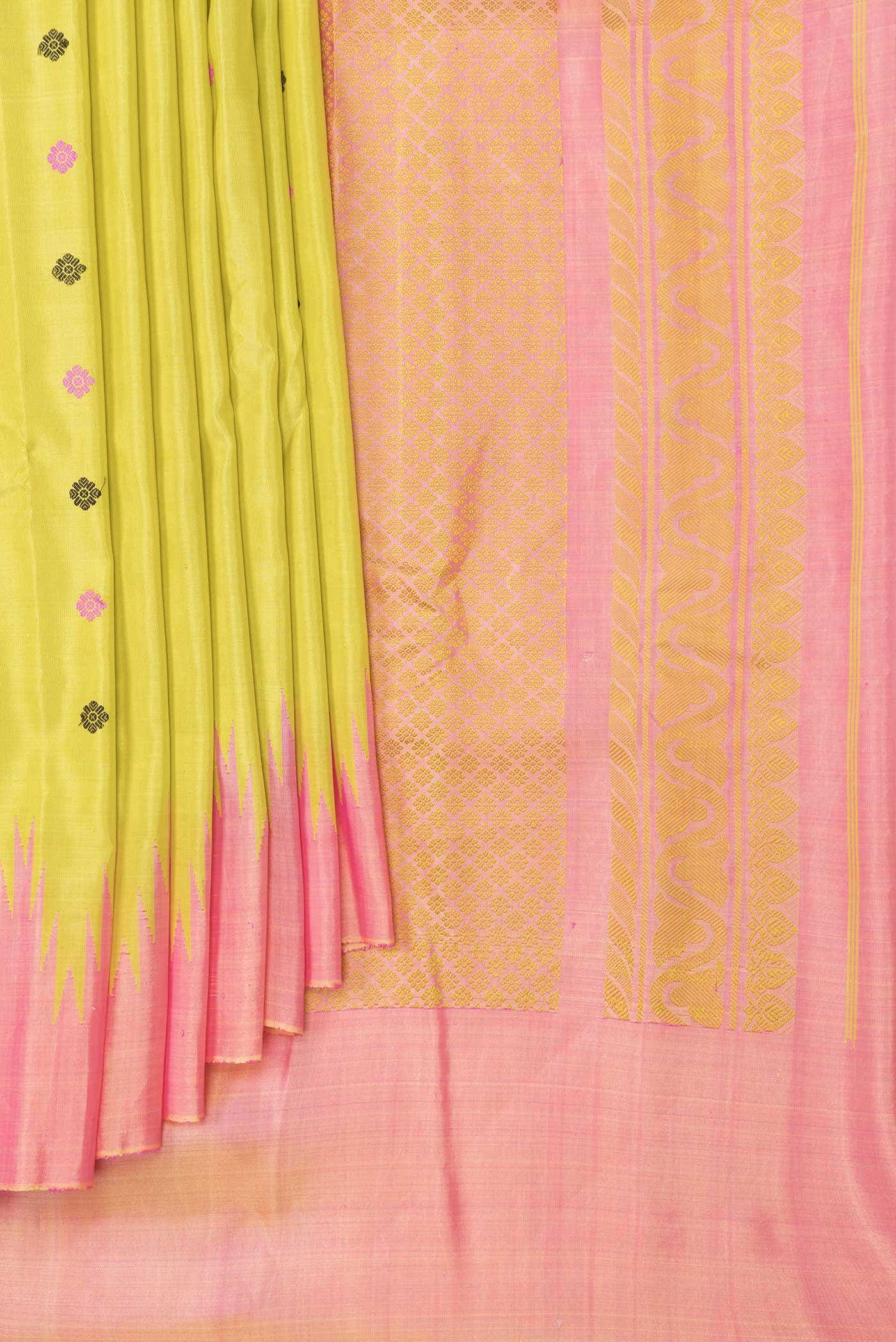 Lemon Yellow Dual Tone Gadwal Silk Saree - Image 2