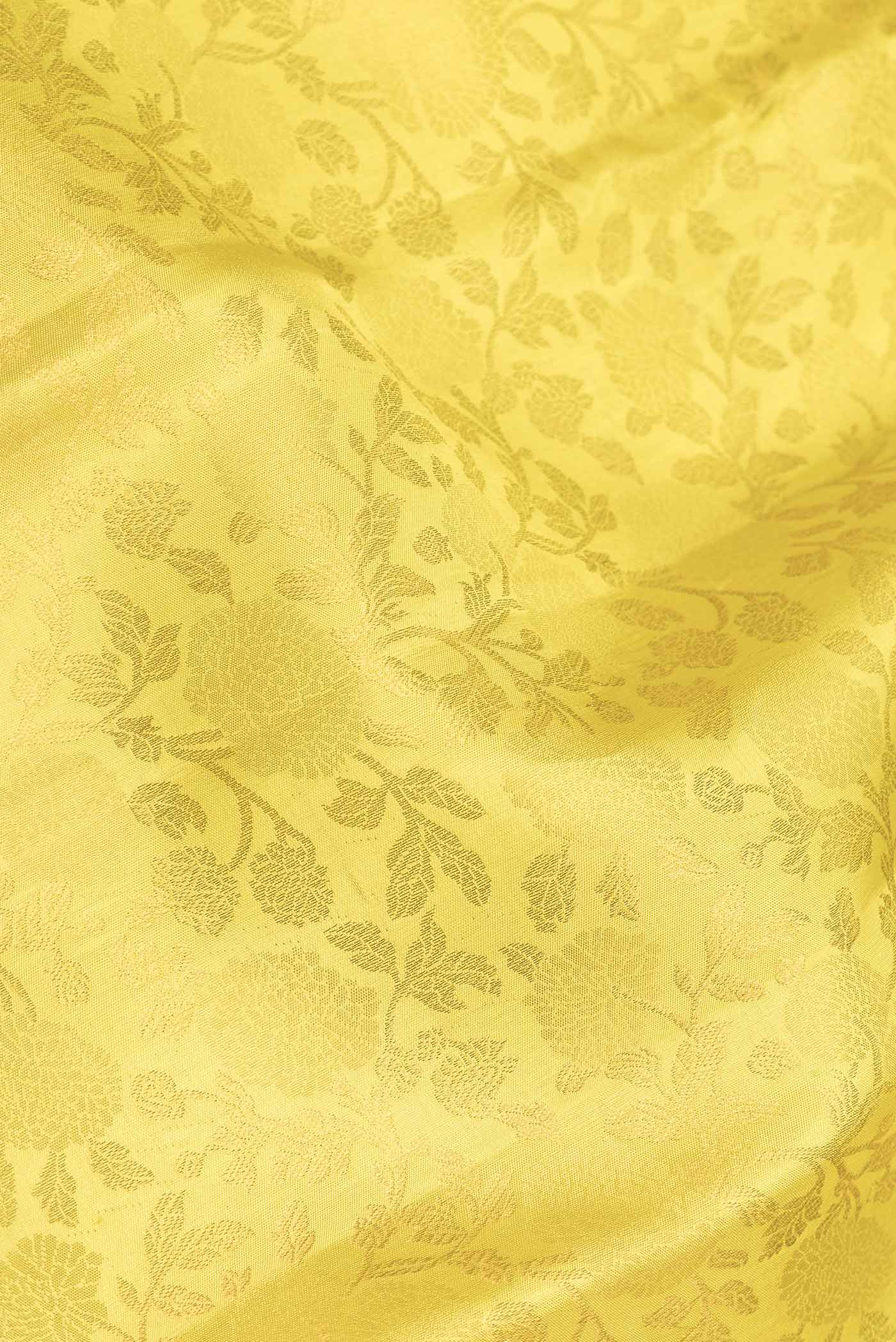 Lemon Yellow Dual Tone Kanchipuram Saree - Image 2