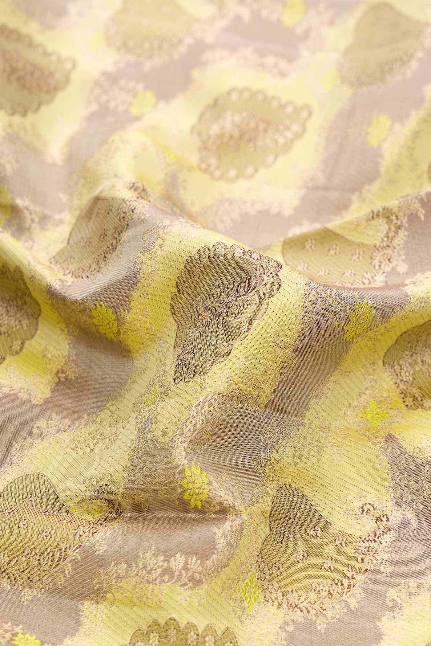 Lemon Yellow Dual Tone Kanchipuram Silk Saree - Image 3