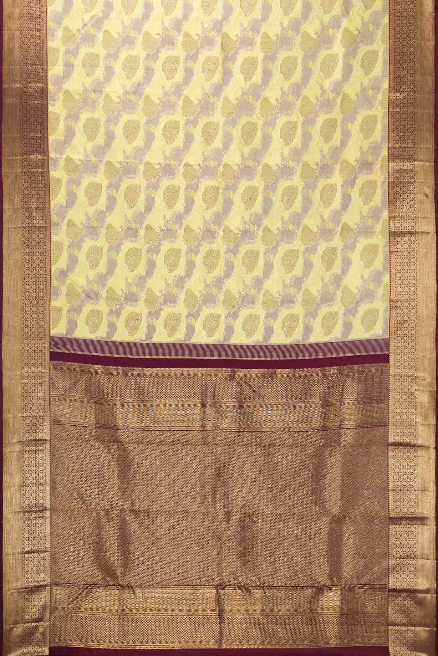 Lemon Yellow Dual Tone Kanchipuram Silk Saree - Image 4