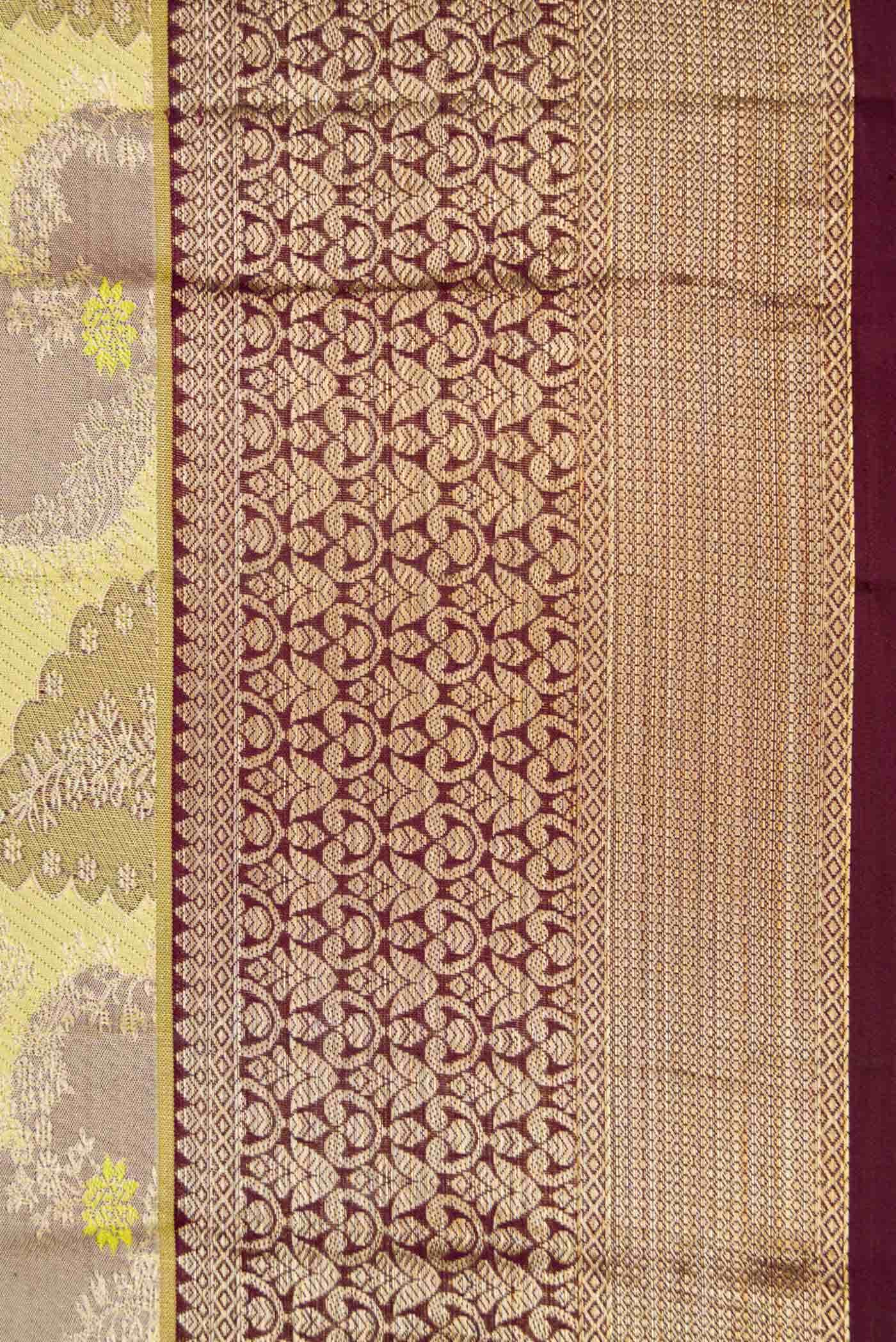 Lemon Yellow Dual Tone Kanchipuram Silk Saree - Image 5