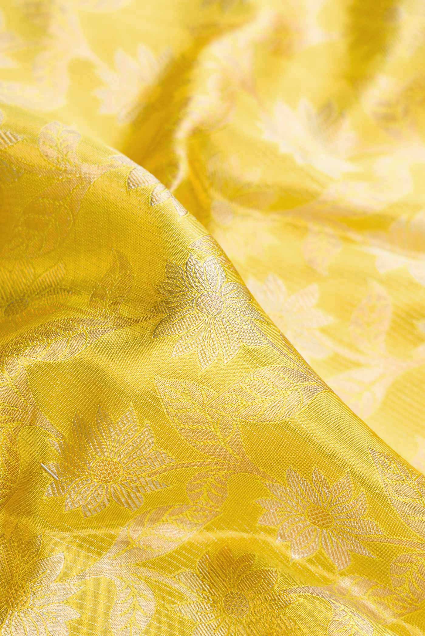 Lemon Yellow Dual Tone Kanchipuram Tissue Silk Saree - Image 2