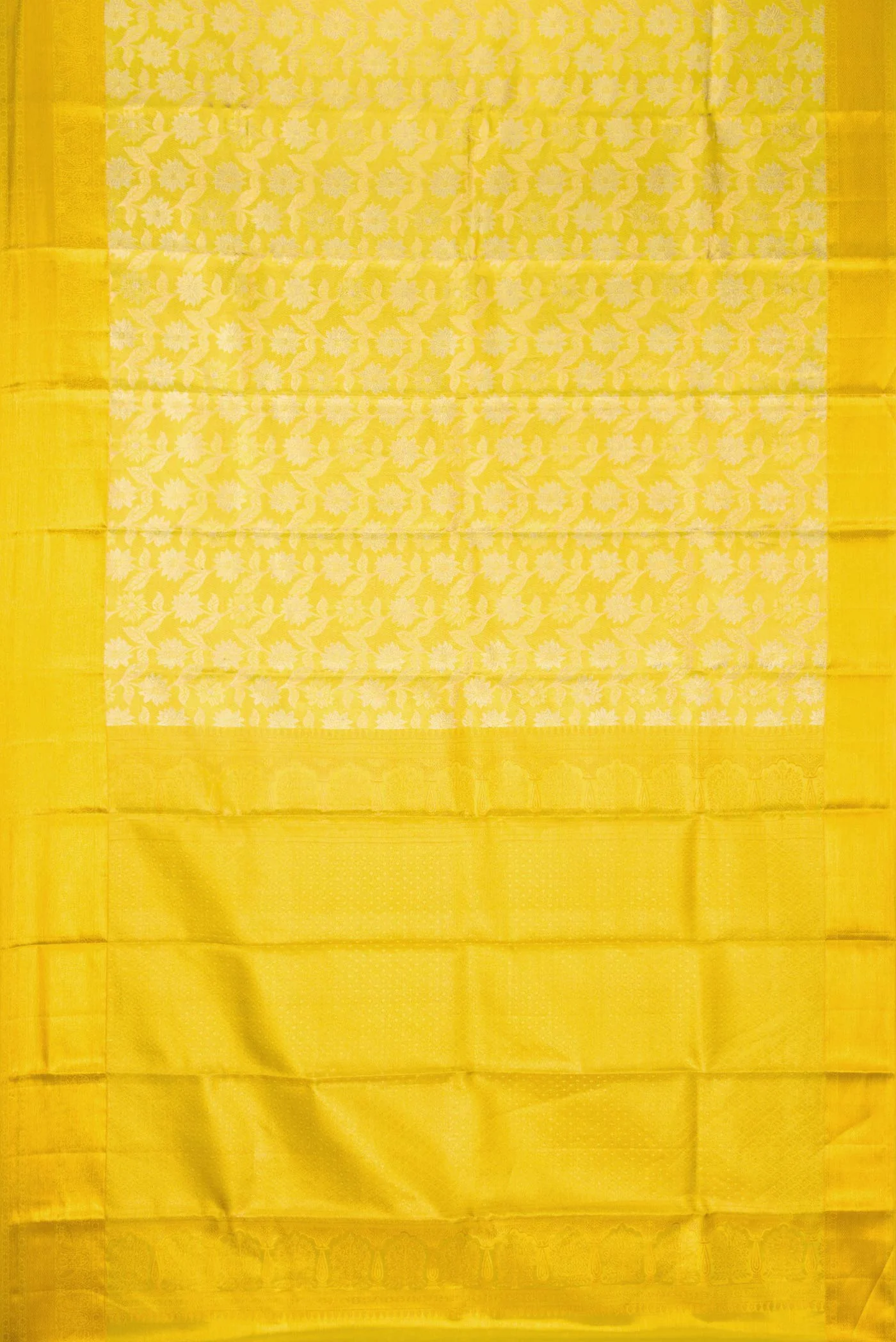 Lemon Yellow Dual Tone Kanchipuram Tissue Silk Saree - Image 6